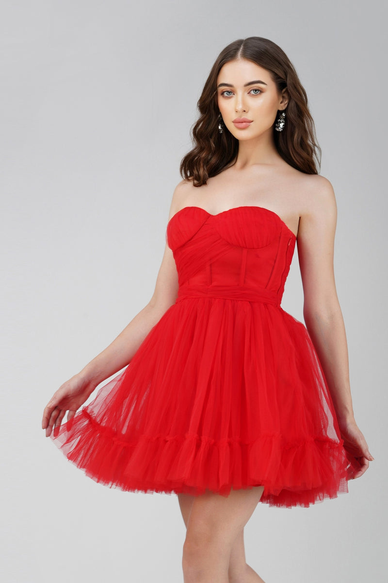 Lauren Red Tulle Mini Dress