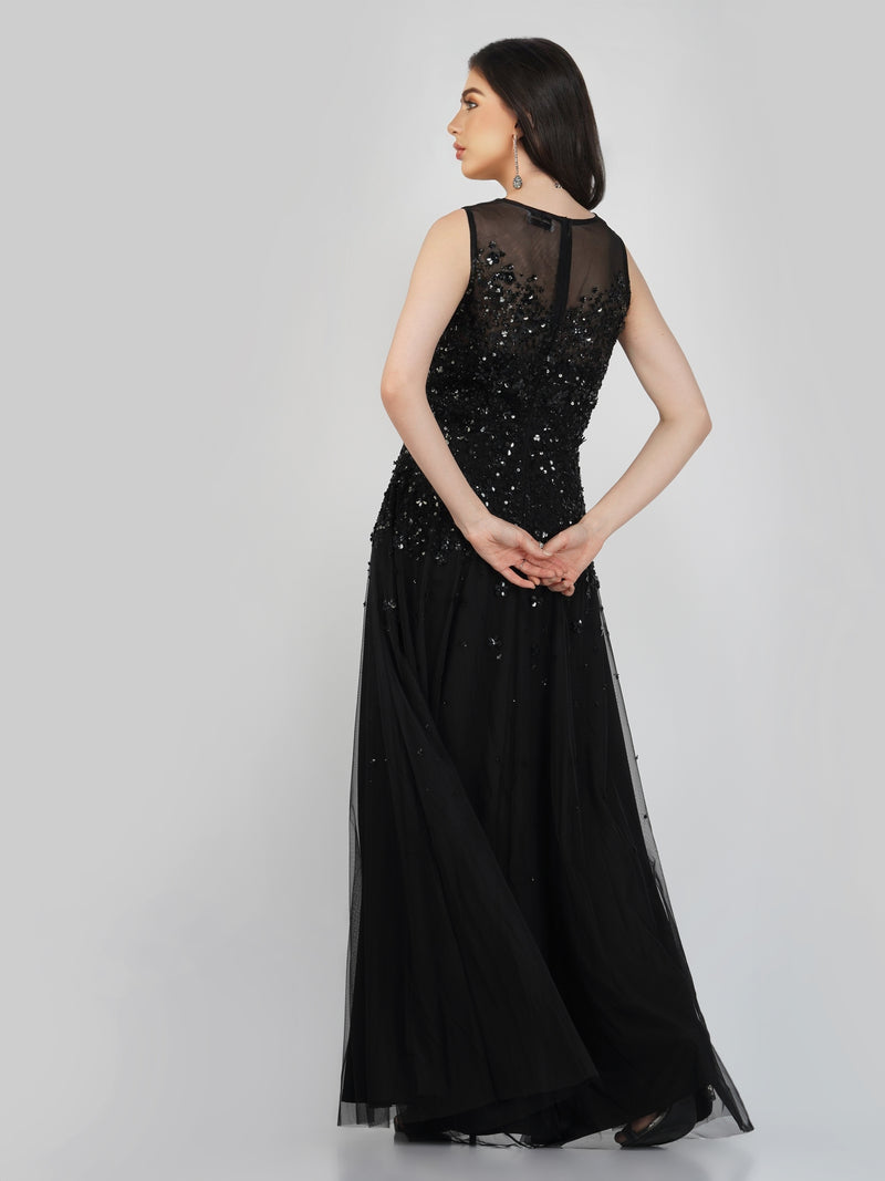 Lilith Floral Embellished Maxi Dress in Black