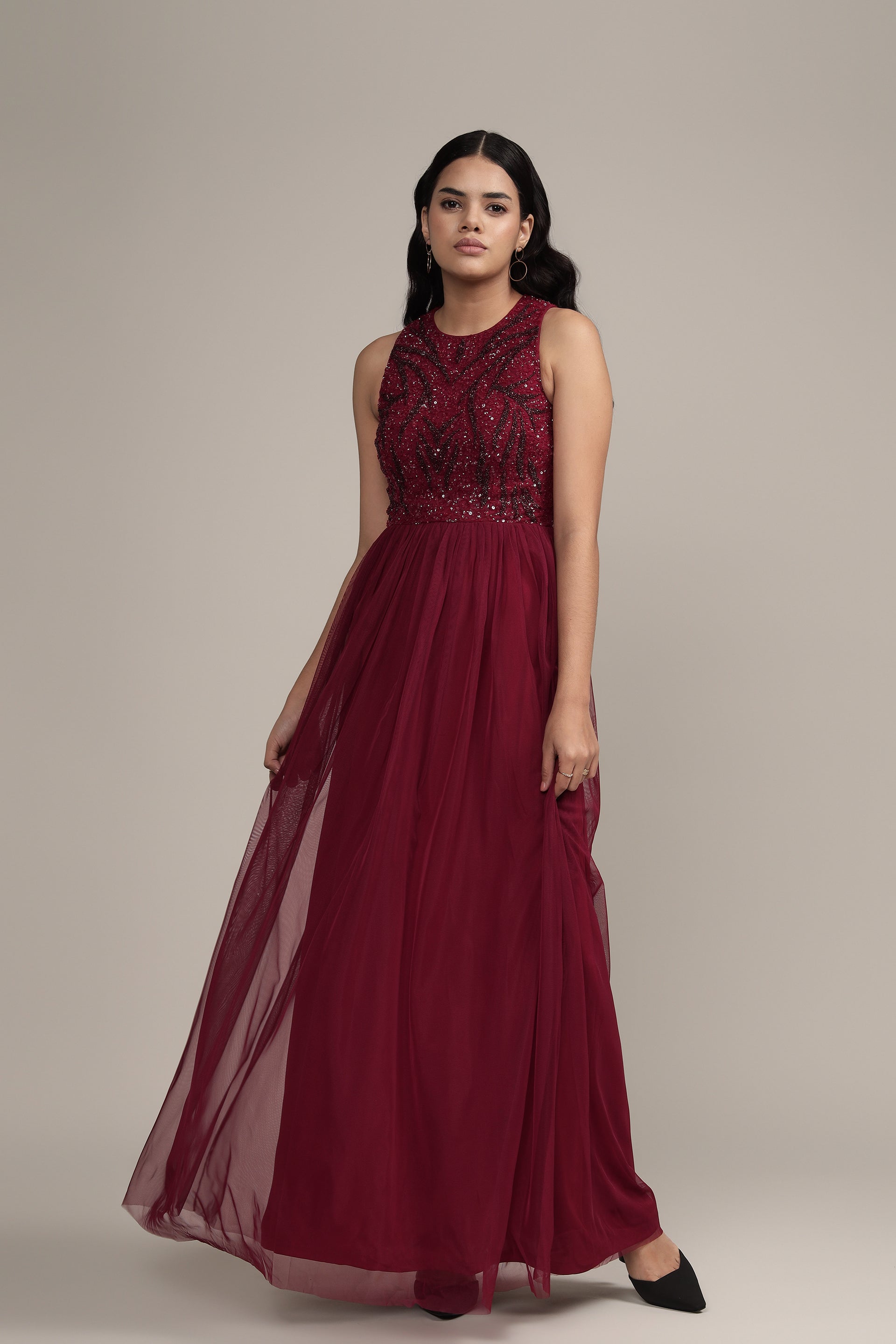Linda Embellished Maxi Dress in Burgundy