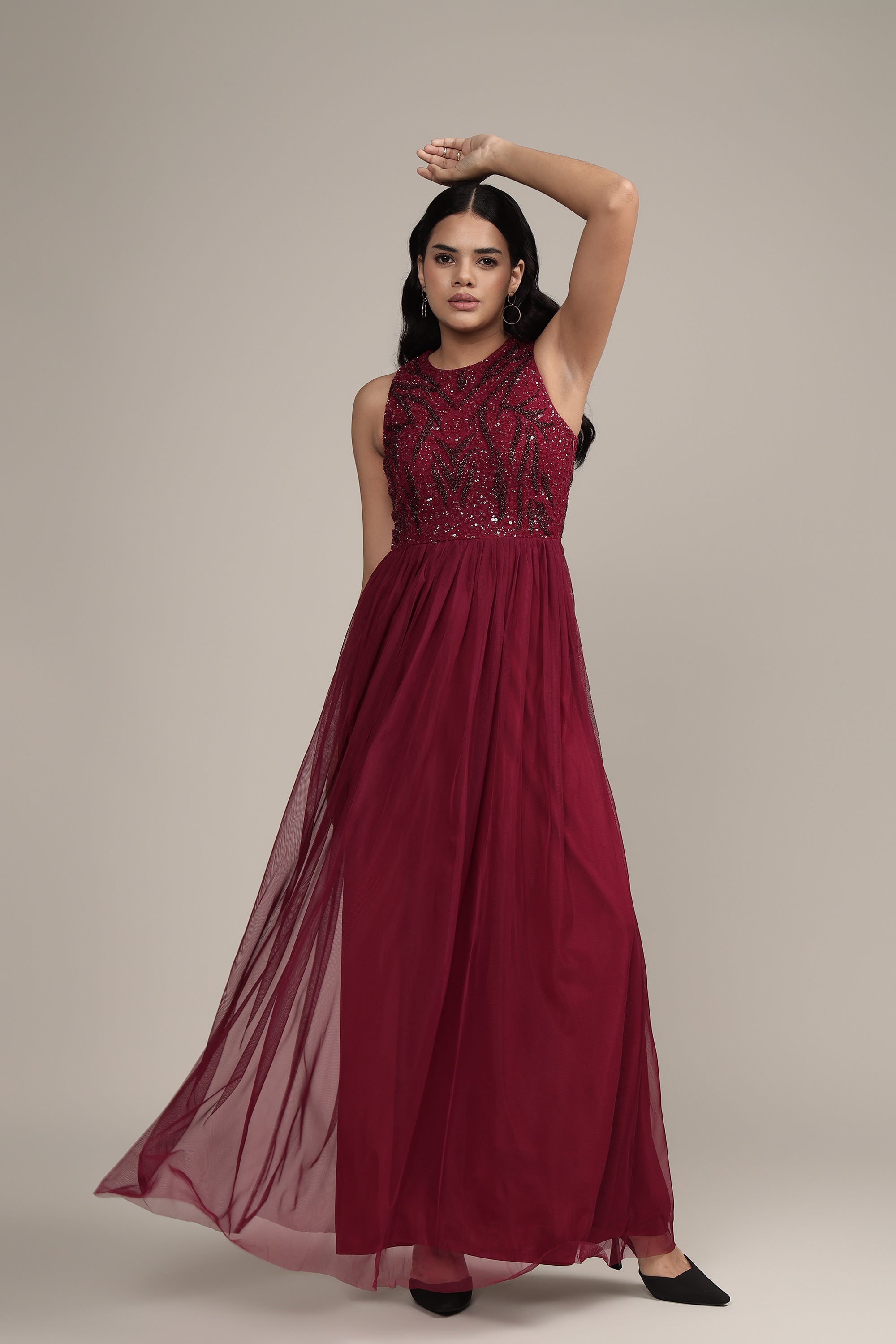 Linda Embellished Maxi Dress in Burgundy