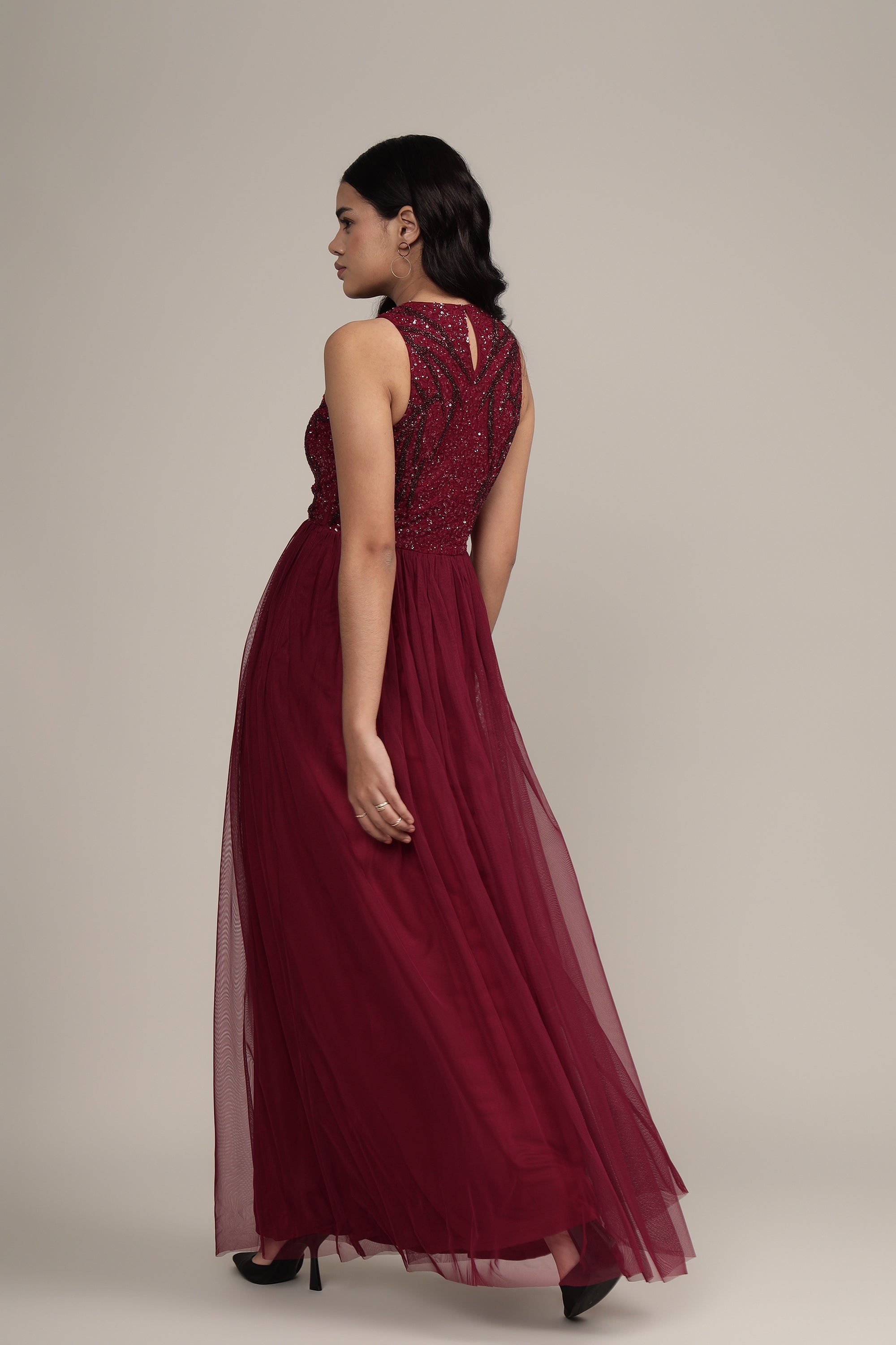 Linda Embellished Maxi Dress in Burgundy
