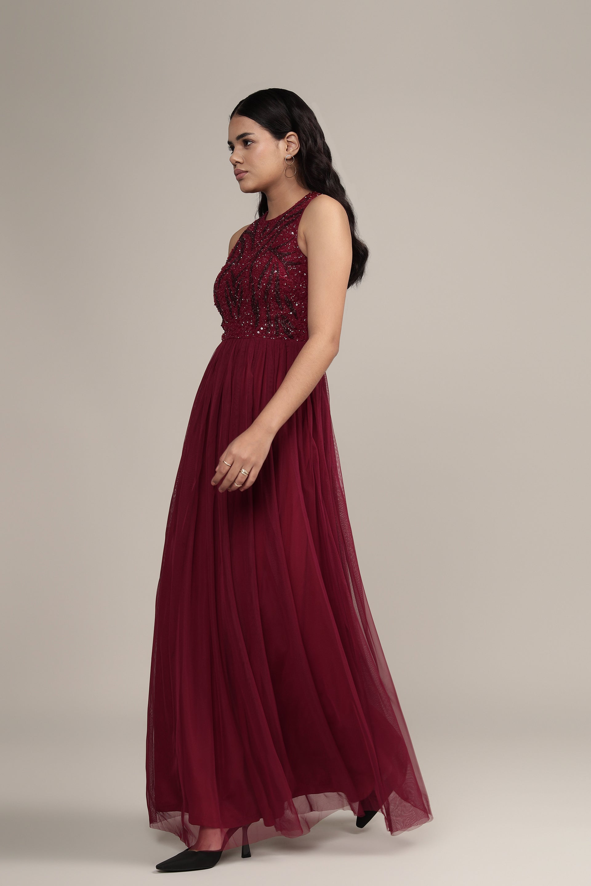 Linda Embellished Maxi Dress in Burgundy