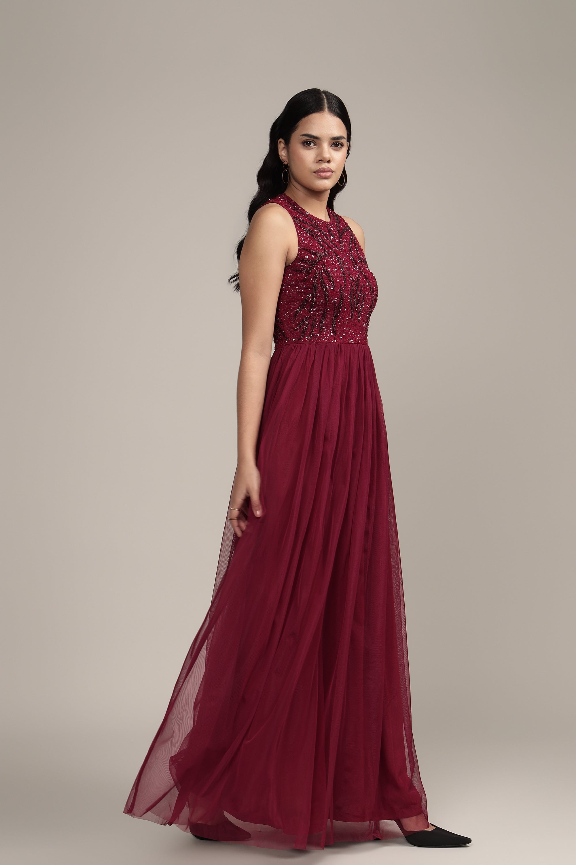 Linda Embellished Maxi Dress in Burgundy