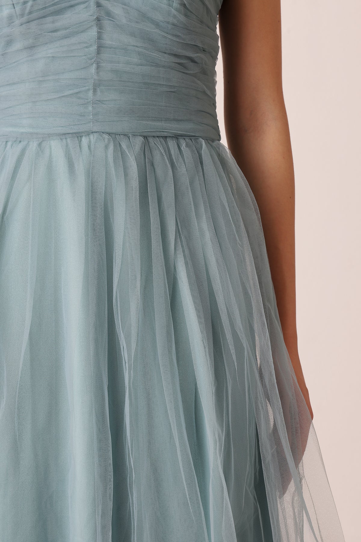 Litzy Tulle Midi Dress in Dusty Blue