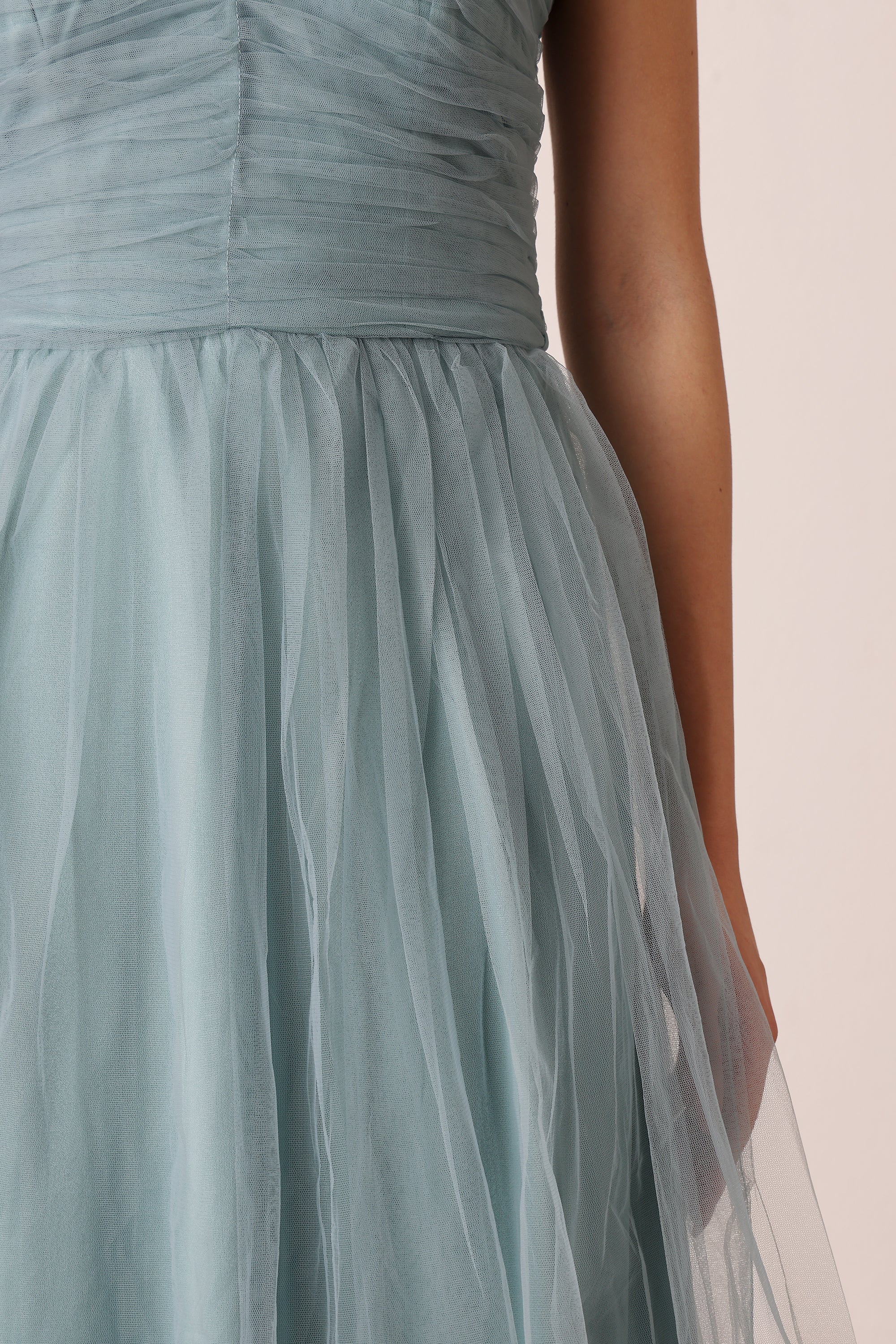 Litzy Tulle Midi Dress in Dusty Blue