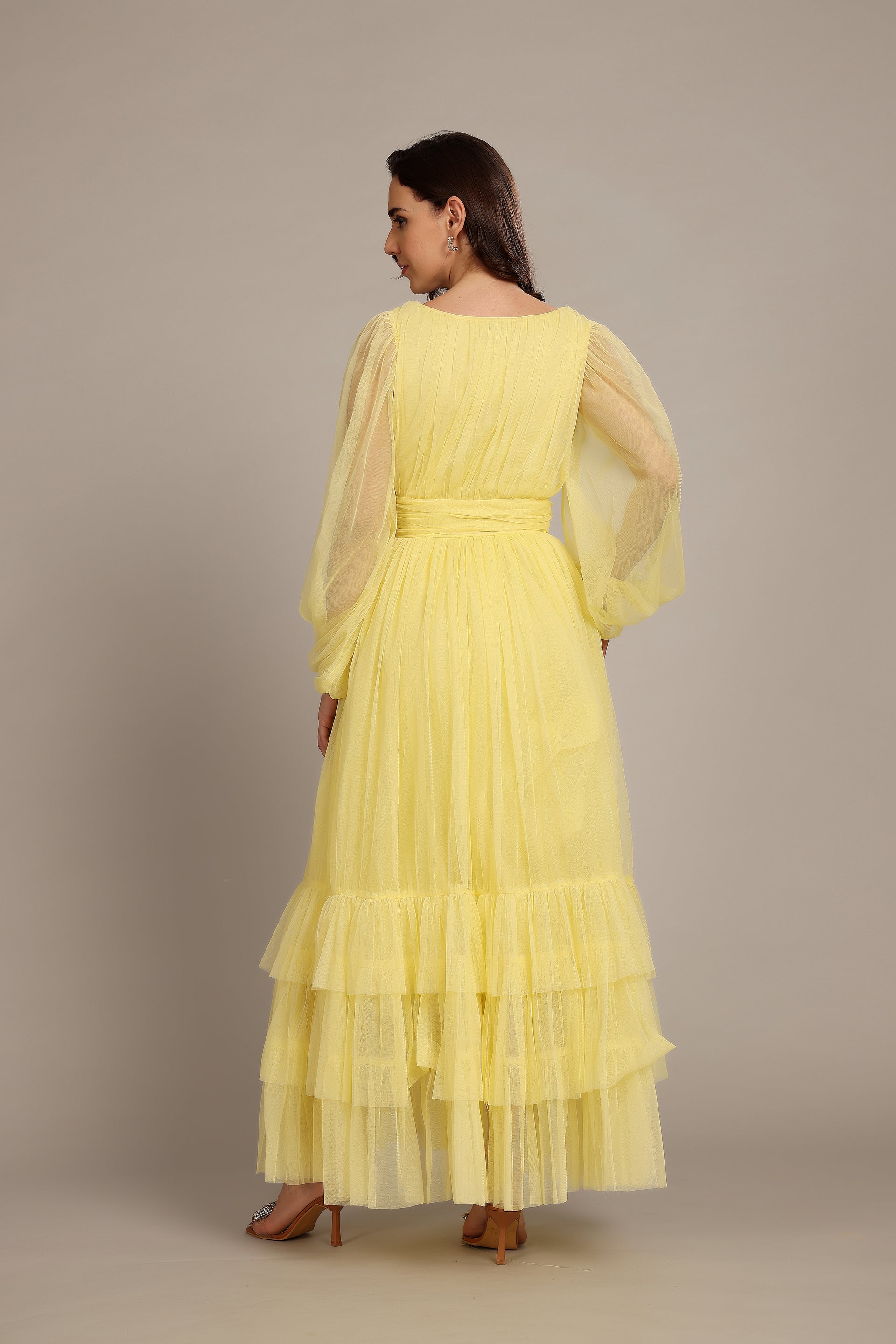 Madison Long Sleeve Tulle Maxi Dress in Buttercup