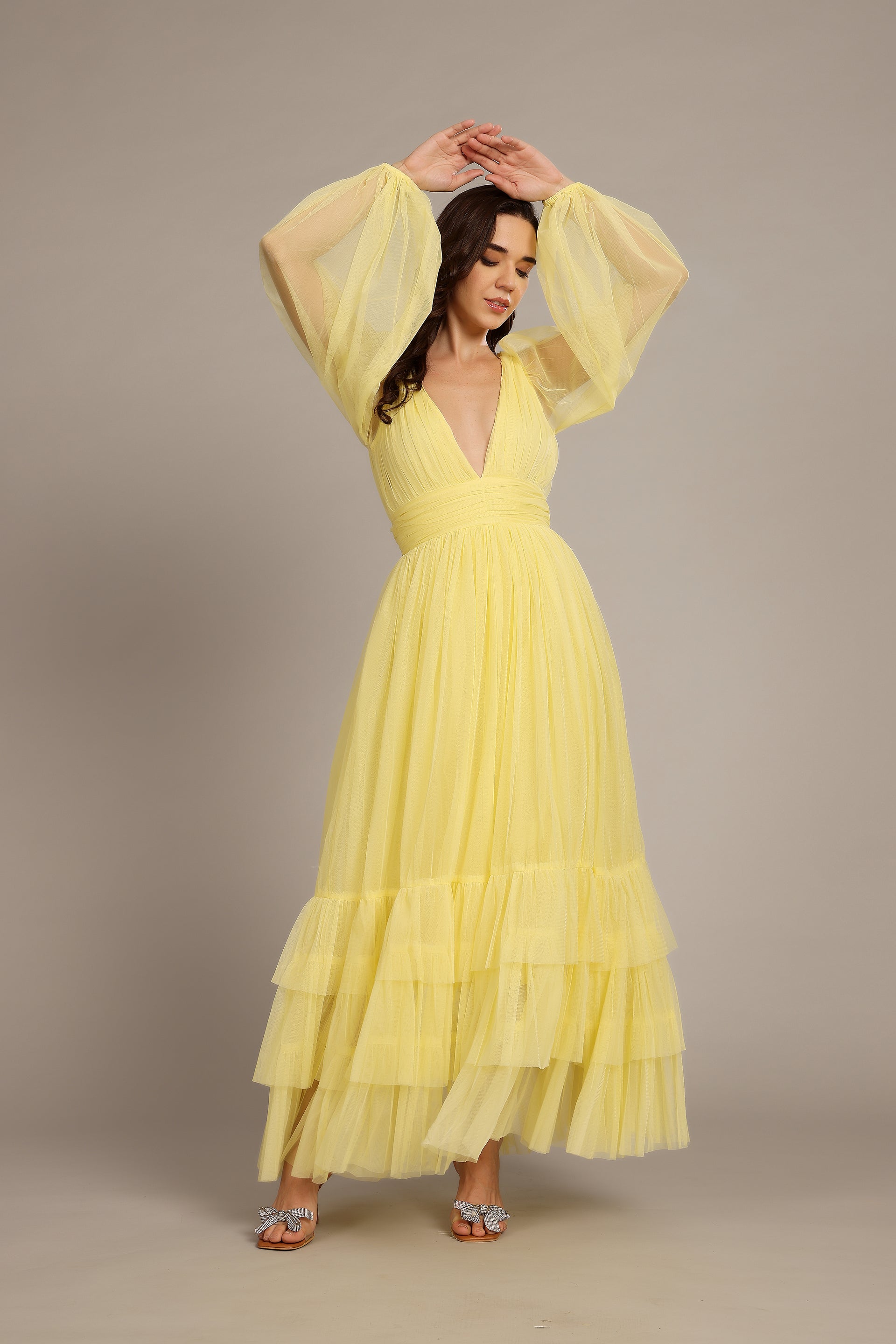 Madison Long Sleeve Tulle Maxi Dress in Buttercup - UK6 / Buttercup Madison Long Sleeve Tulle Maxi Dress in Buttercup - UK6 / Buttercup
