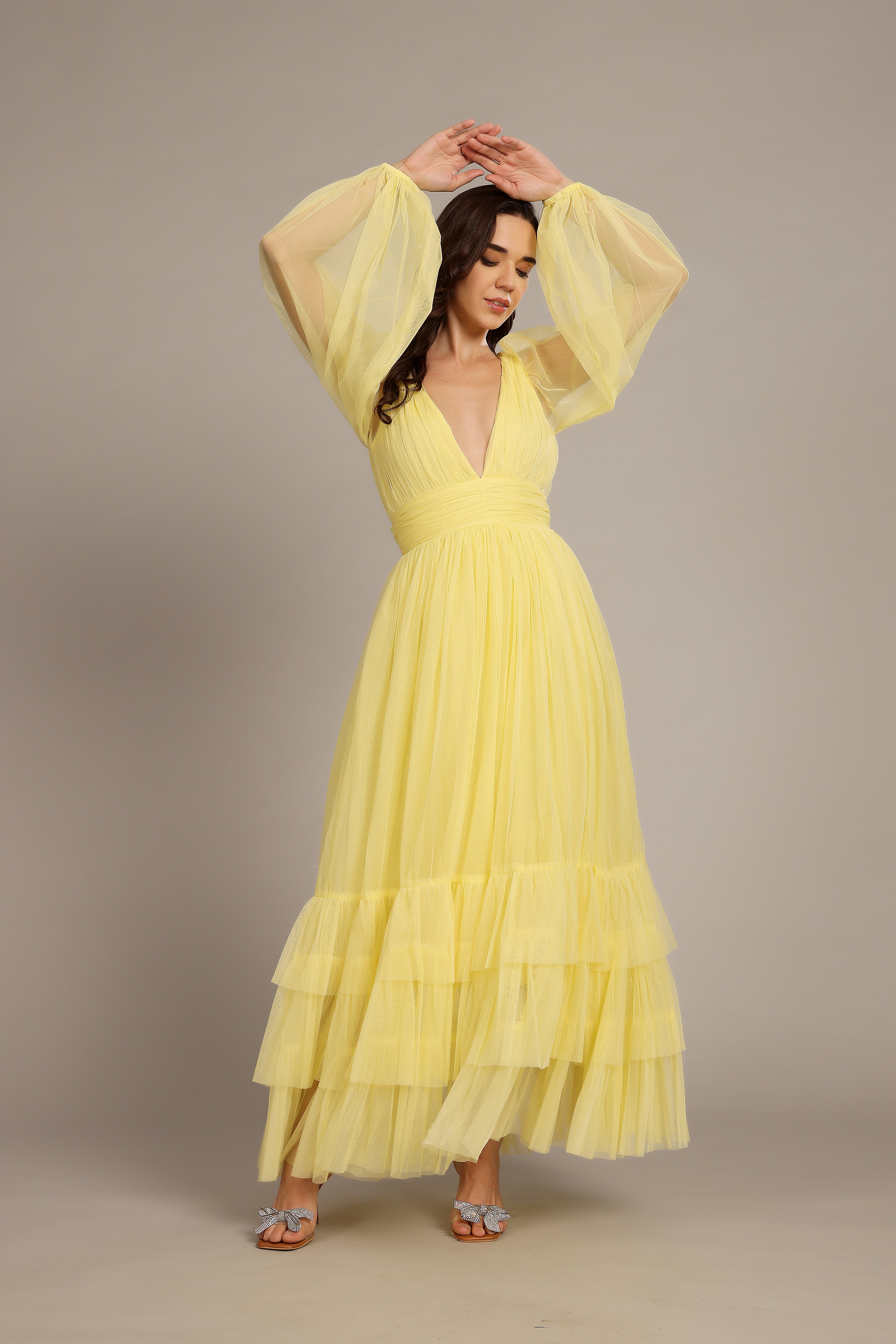 Madison Long Sleeve Tulle Maxi Dress in Buttercup - UK6 / Buttercup Madison Long Sleeve Tulle Maxi Dress in Buttercup - UK6 / Buttercup