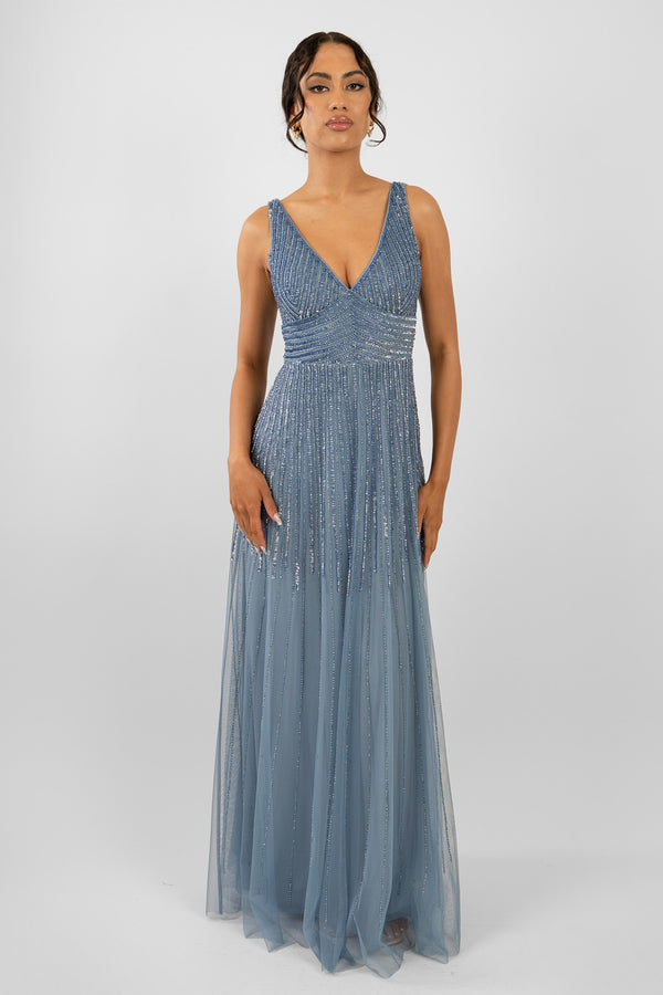 Lorelai Dusty Blue Embellished Maxi Dress