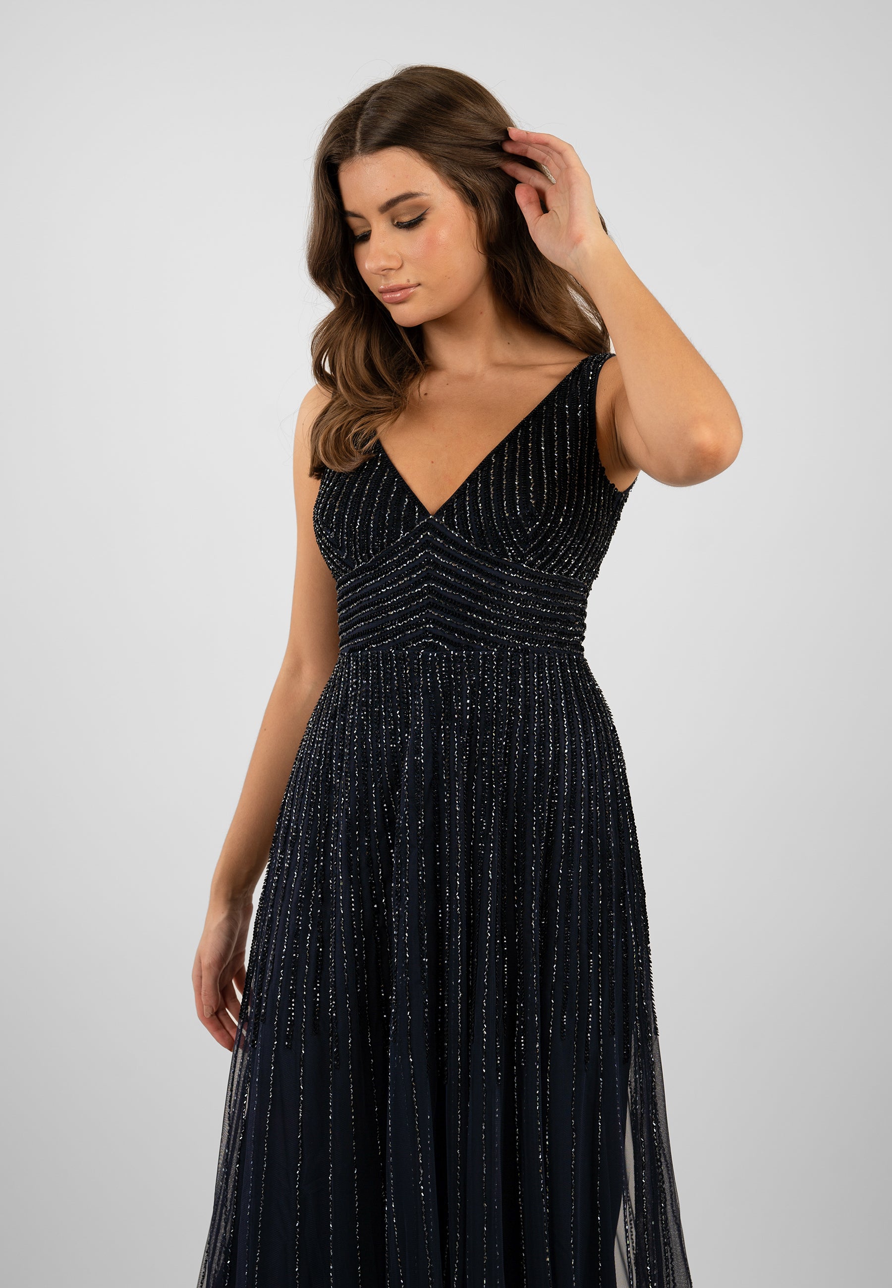 Lorelai Navy Blue Embellished Maxi Dress