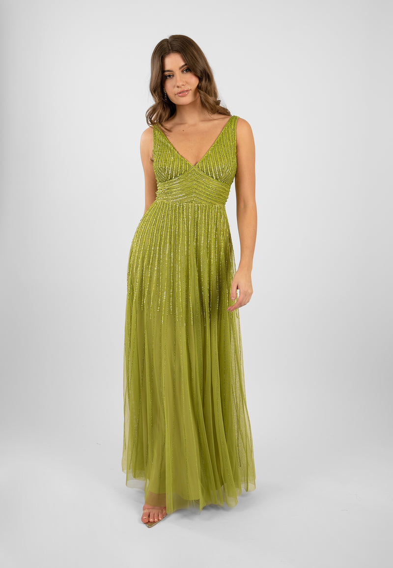 Lorelai Olive Green Embellished Maxi Dress