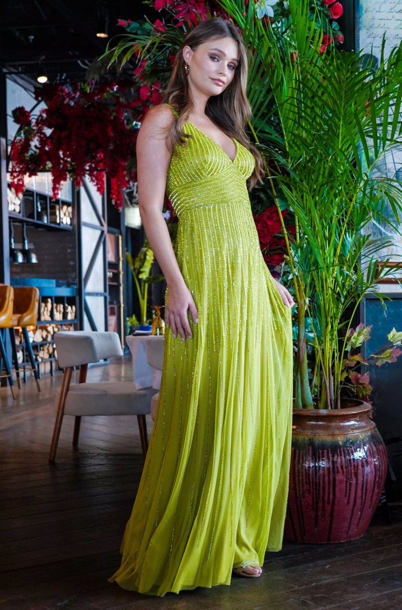 Lorelai Olive Green Embellished Maxi Dress Lace Beads