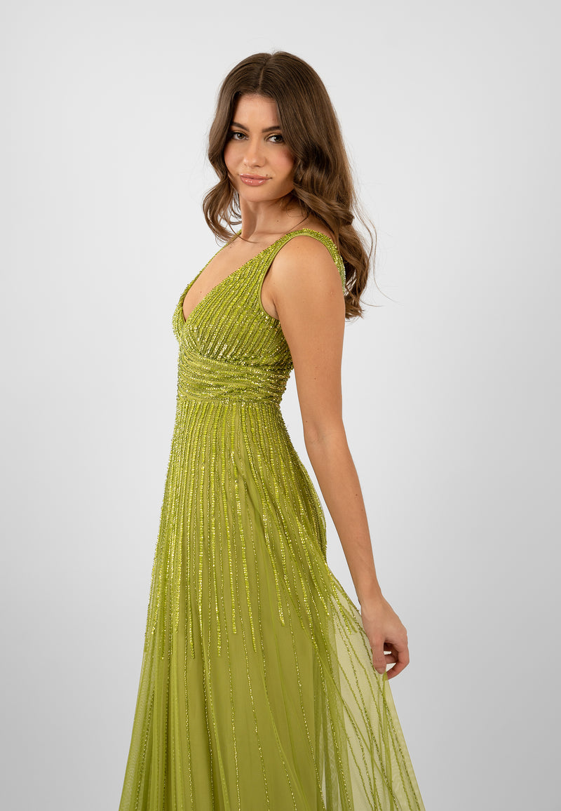 Lorelai Olive Green Embellished Maxi Dress