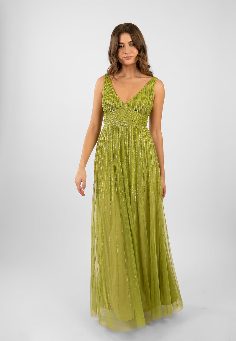 Lorelai Olive Green Embellished Maxi Dress