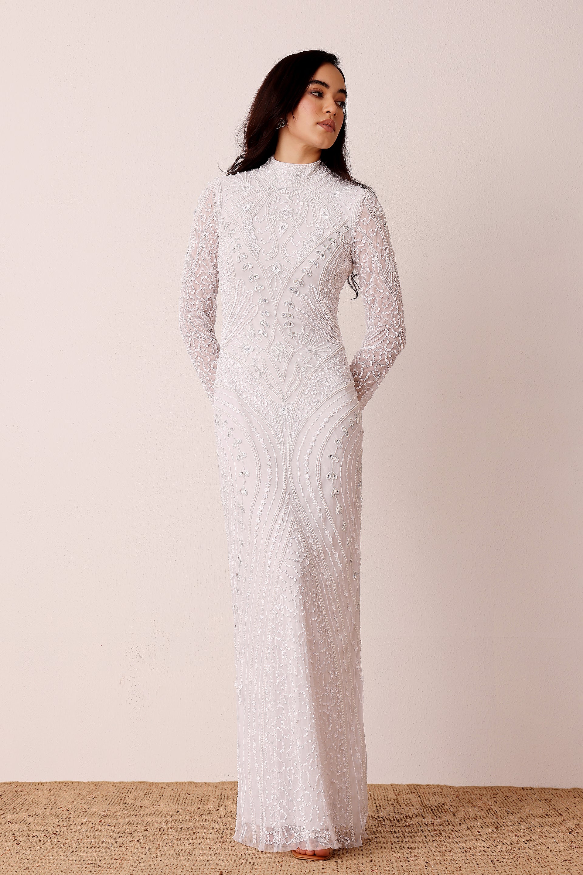 Lotus Embellished Maxi Dress in White