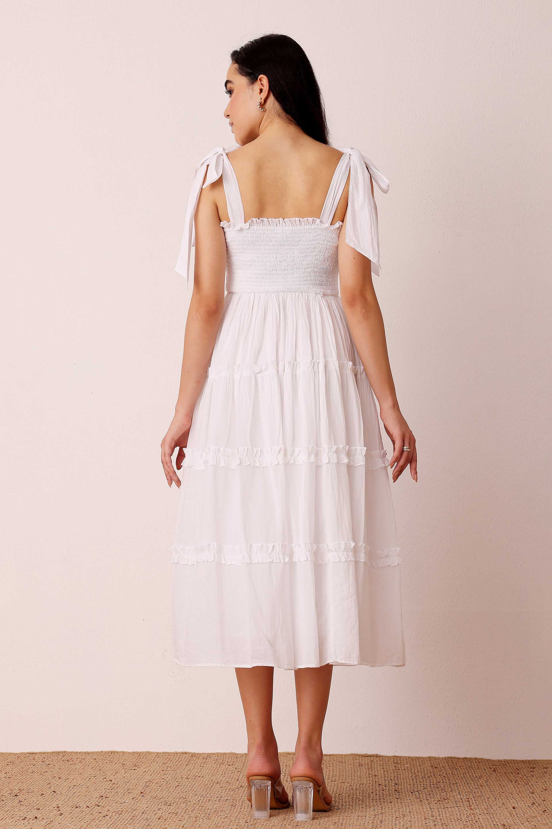 Louise Cotton Midi Dress in White