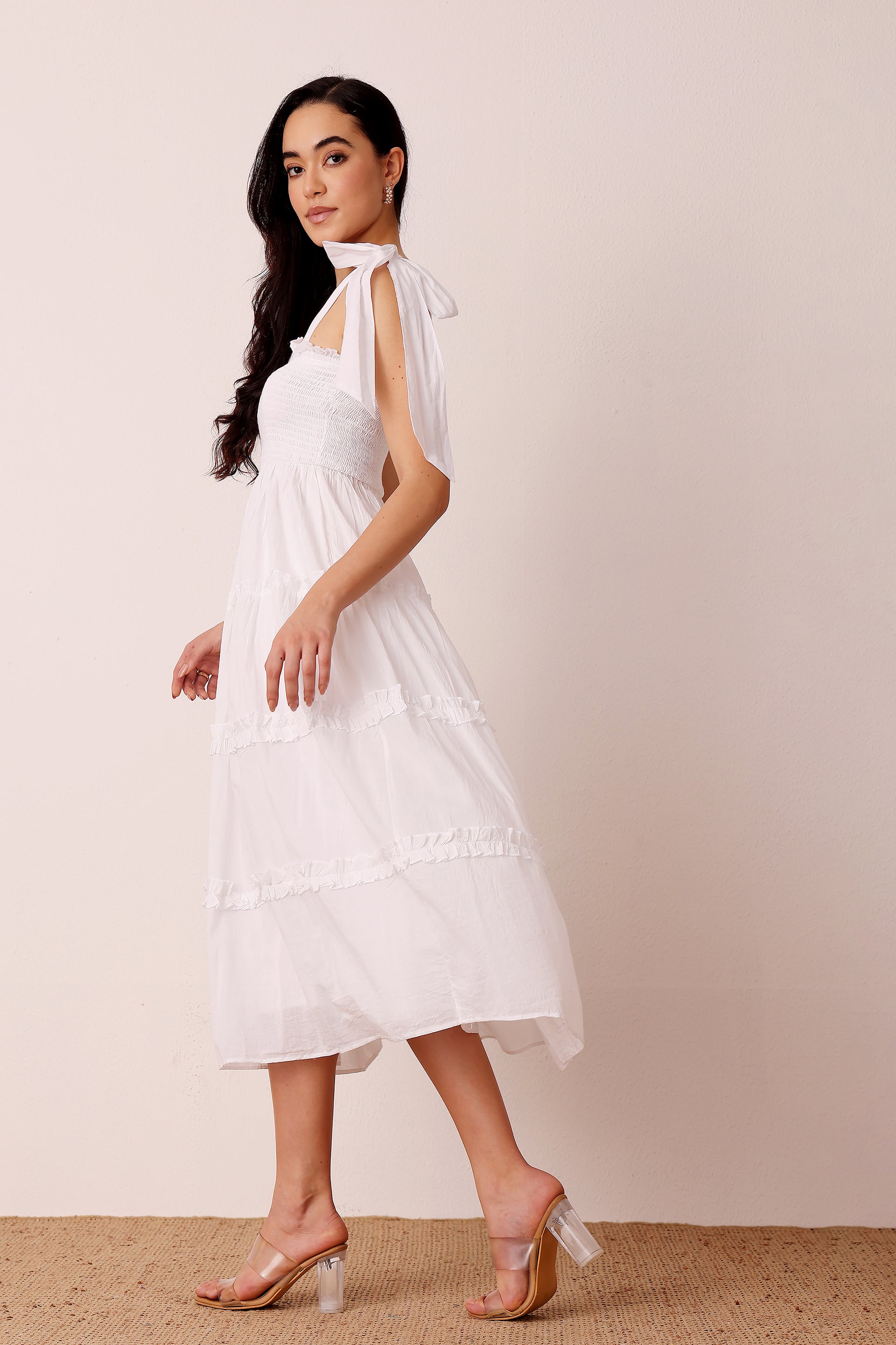 Louise Cotton Midi Dress in White