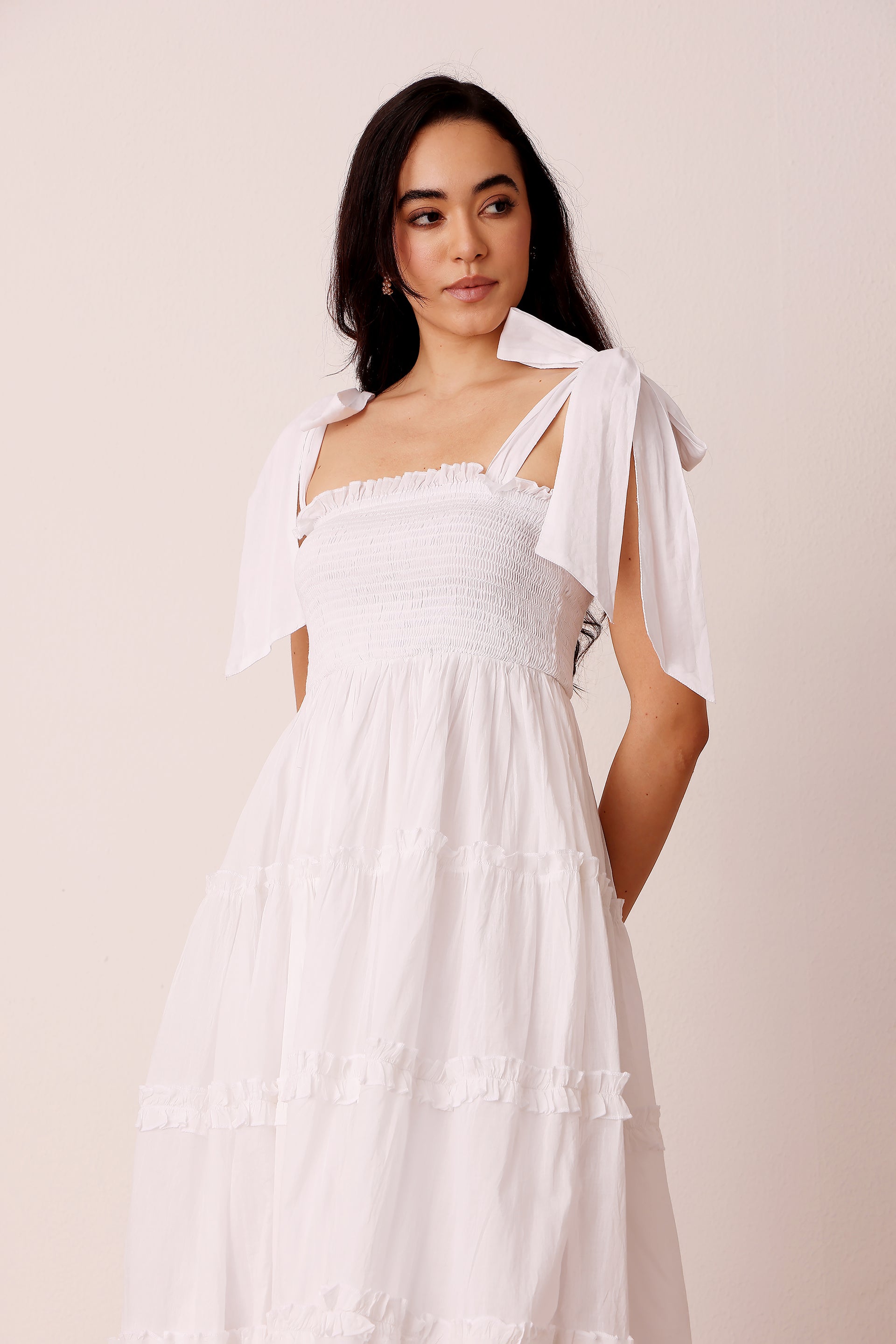 Louise Cotton Midi Dress in White