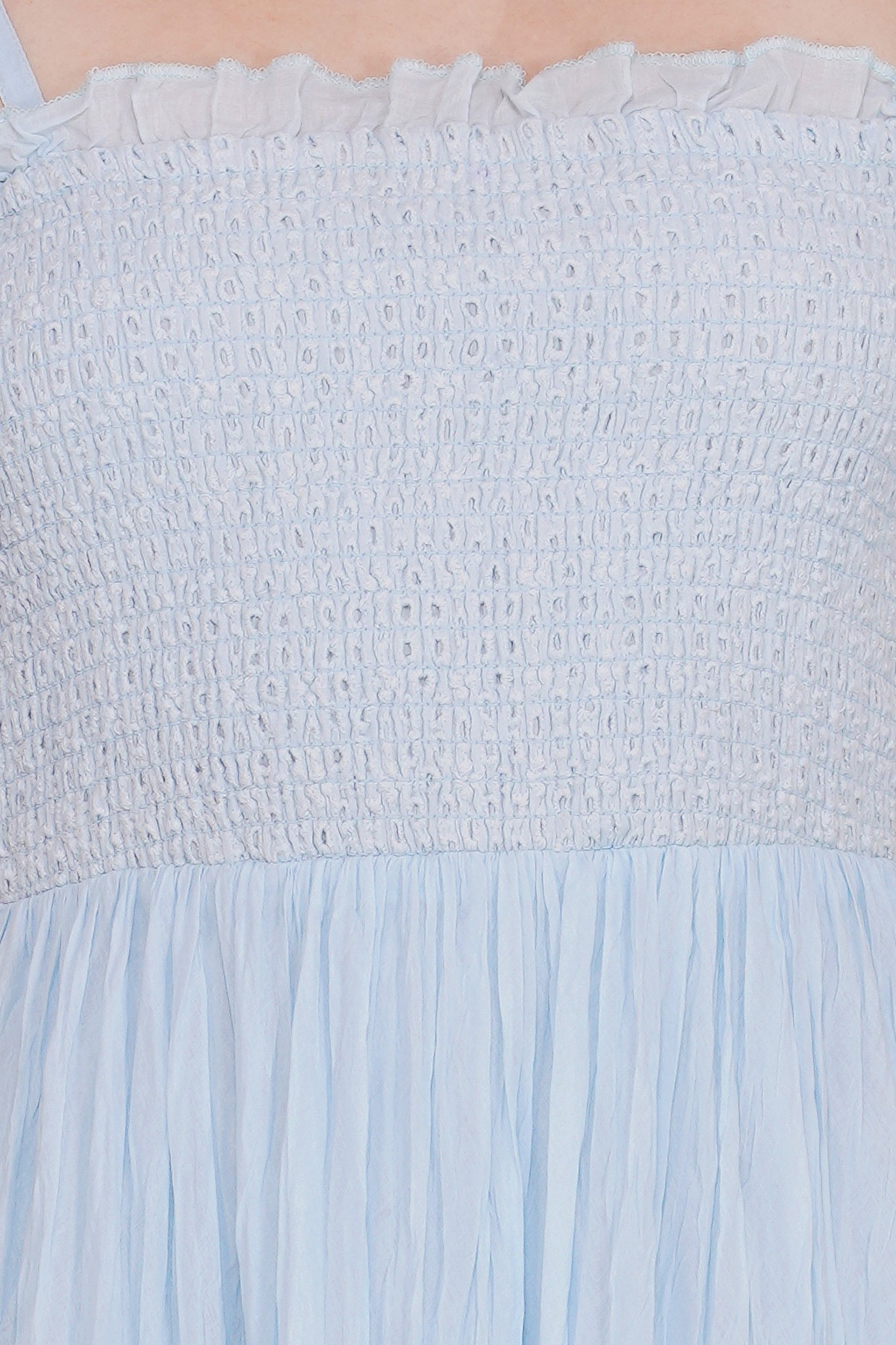Lulu Bow Cotton Voile Midi Dress in Light Blue