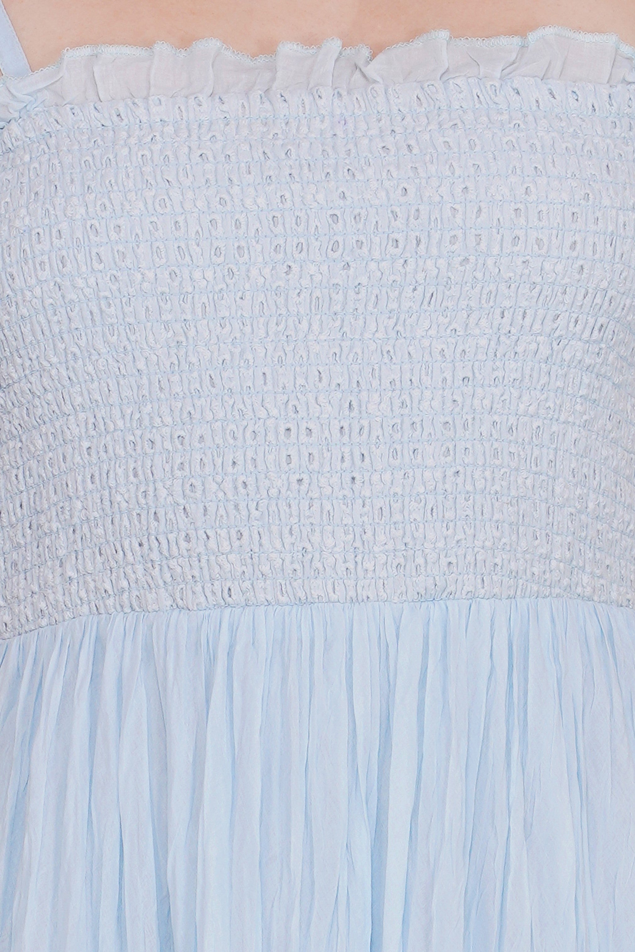 Lulu Bow Cotton Voile Midi Dress in Light Blue
