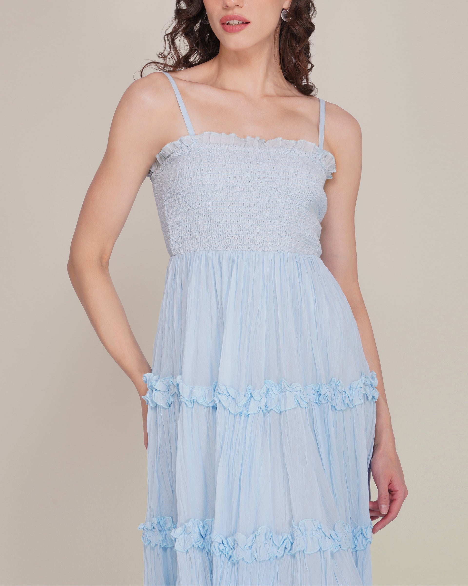 Lulu Bow Cotton Voile Midi Dress in Light Blue