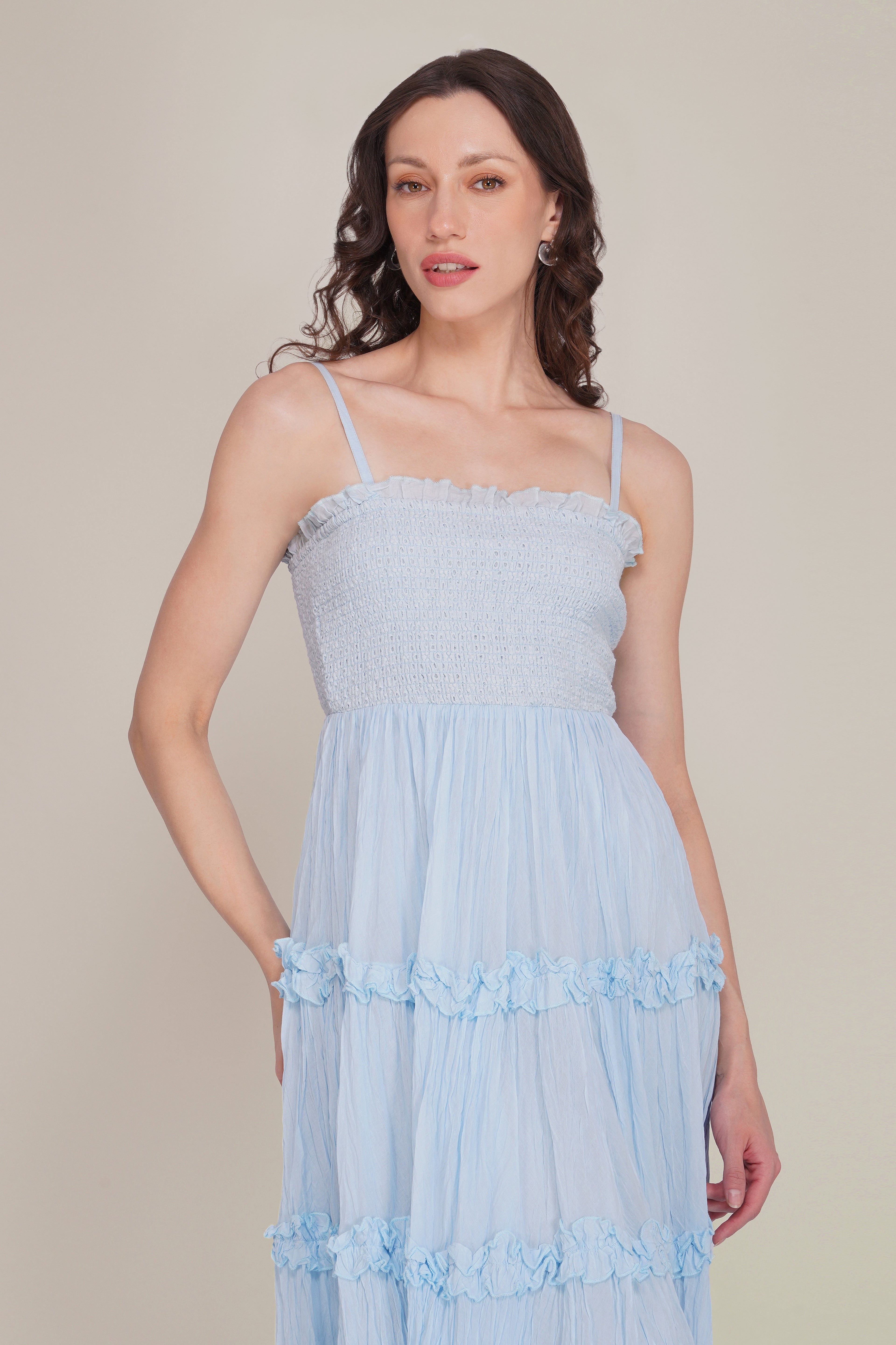 Lulu Bow Cotton Voile Midi Dress in Light Blue