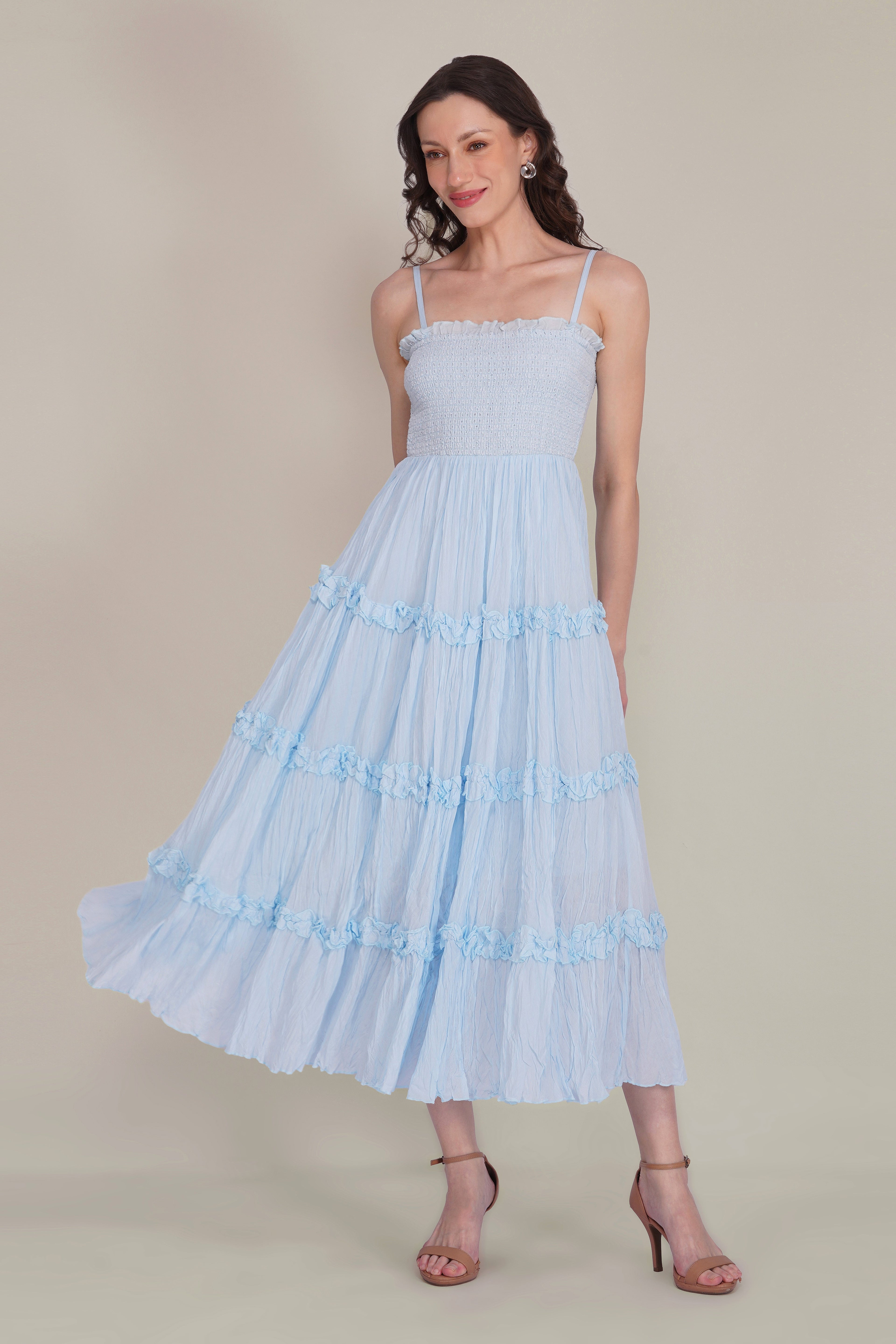 Lulu Bow Cotton Voile Midi Dress in Light Blue