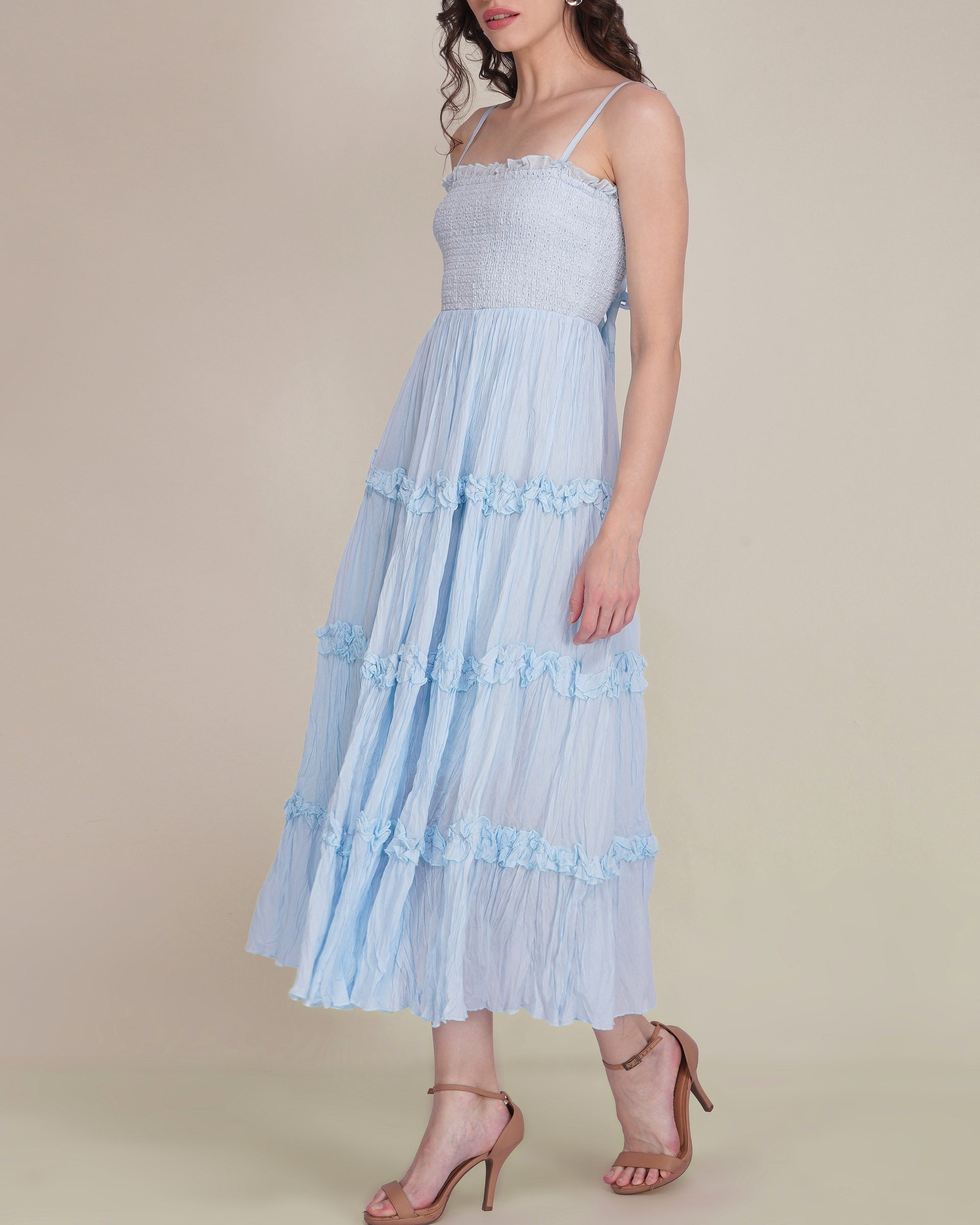Lulu Bow Cotton Voile Midi Dress in Light Blue