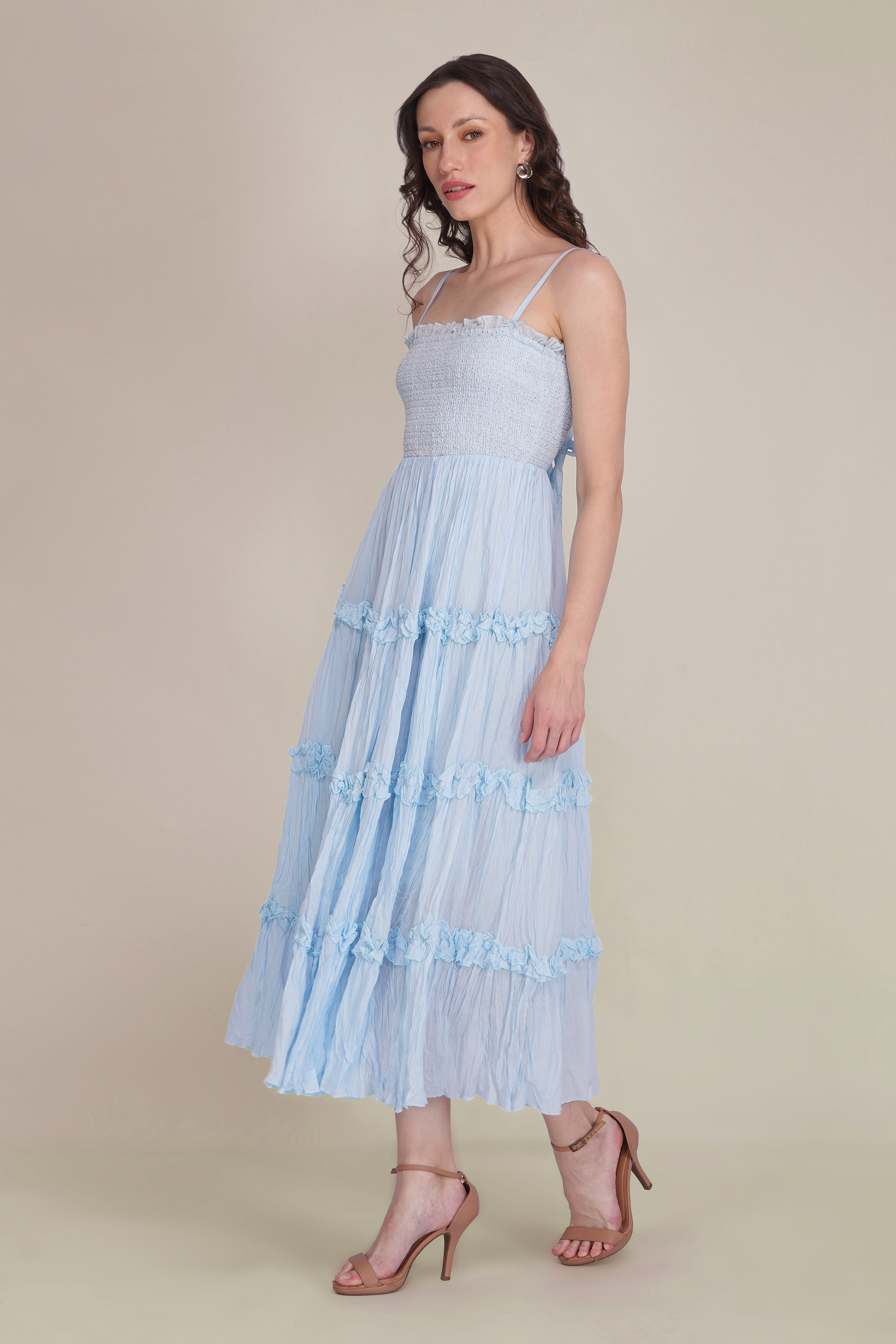 Lulu Bow Cotton Voile Midi Dress in Light Blue