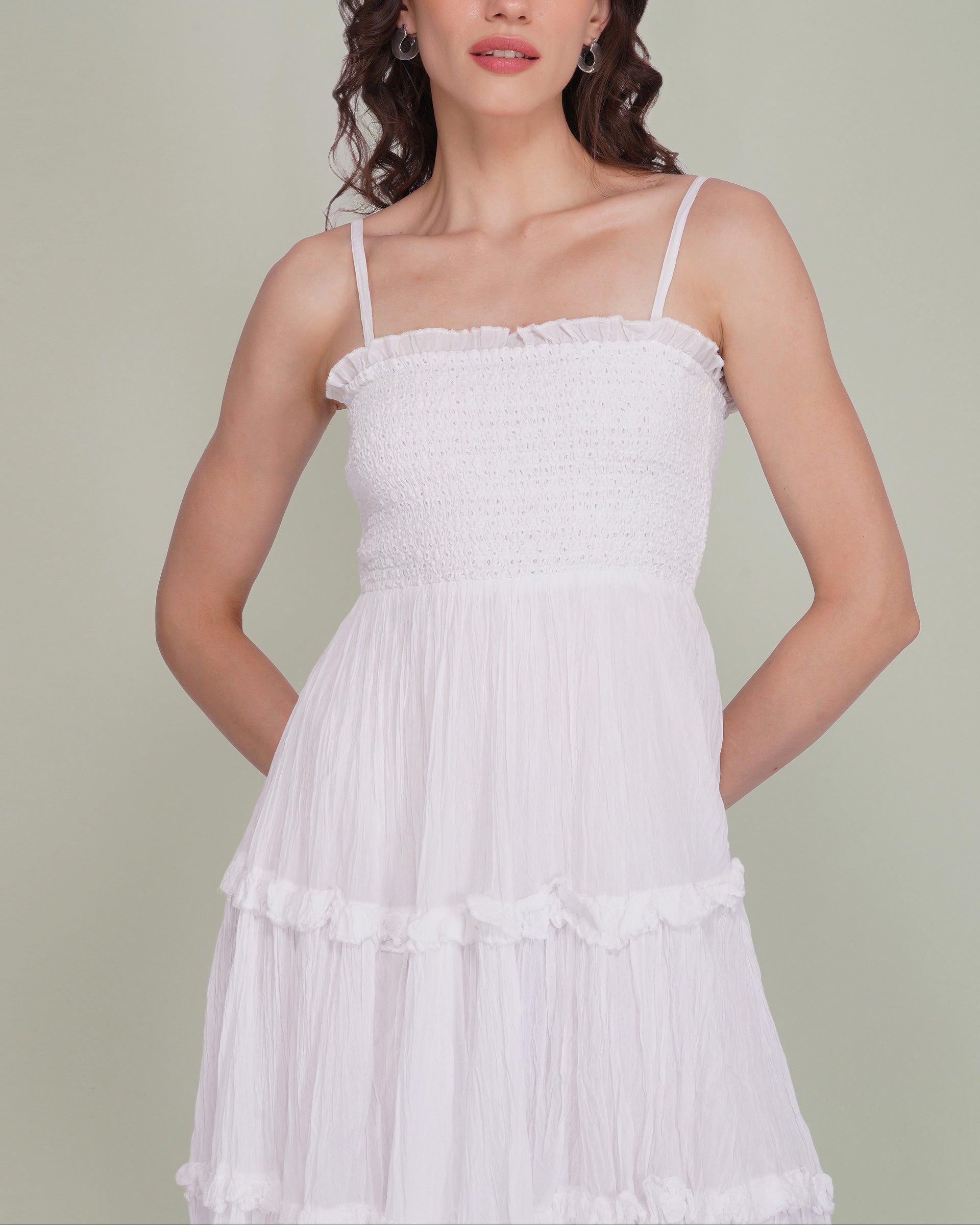 Lulu Cotton Voile Midi Dress in White