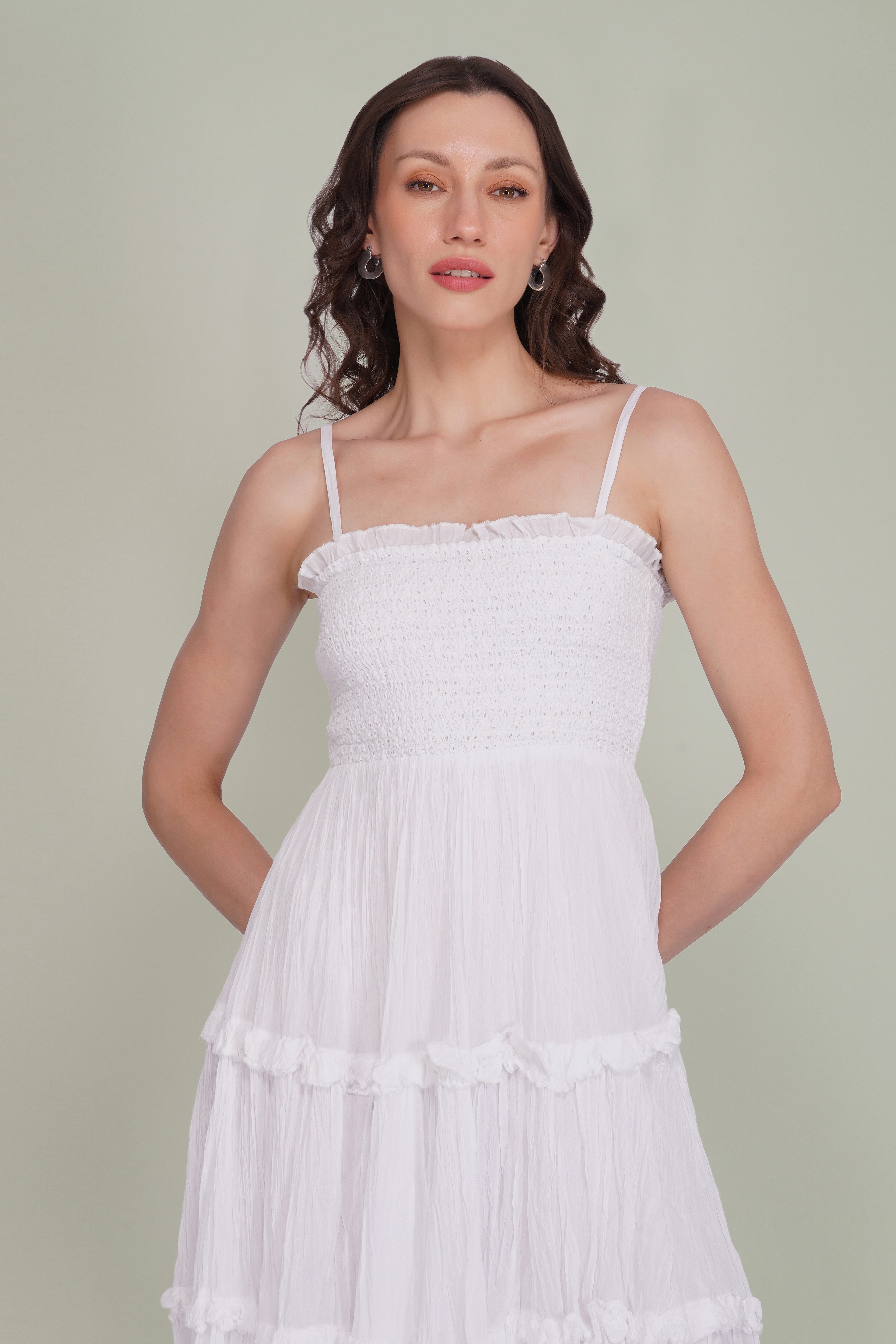Lulu Cotton Voile Midi Dress in White