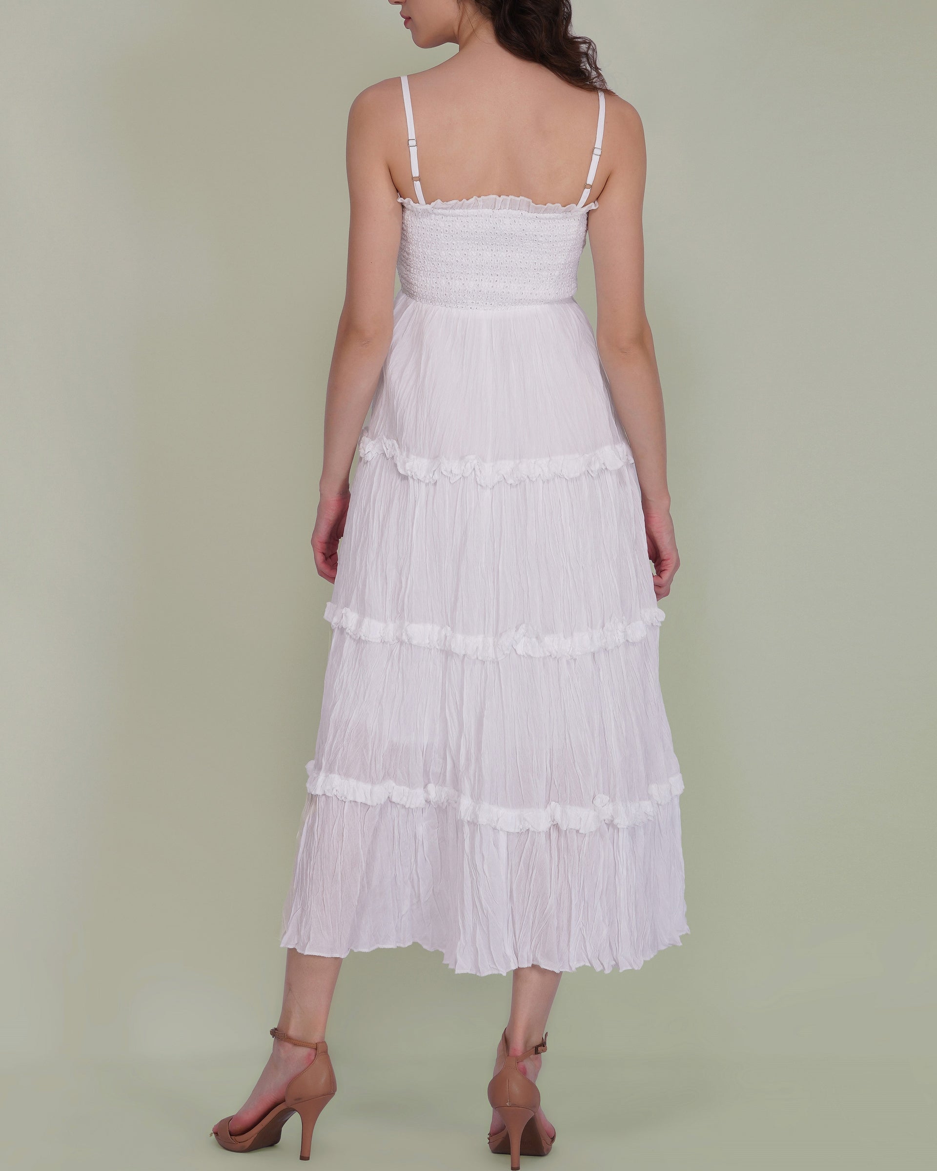 Lulu Cotton Voile Midi Dress in White