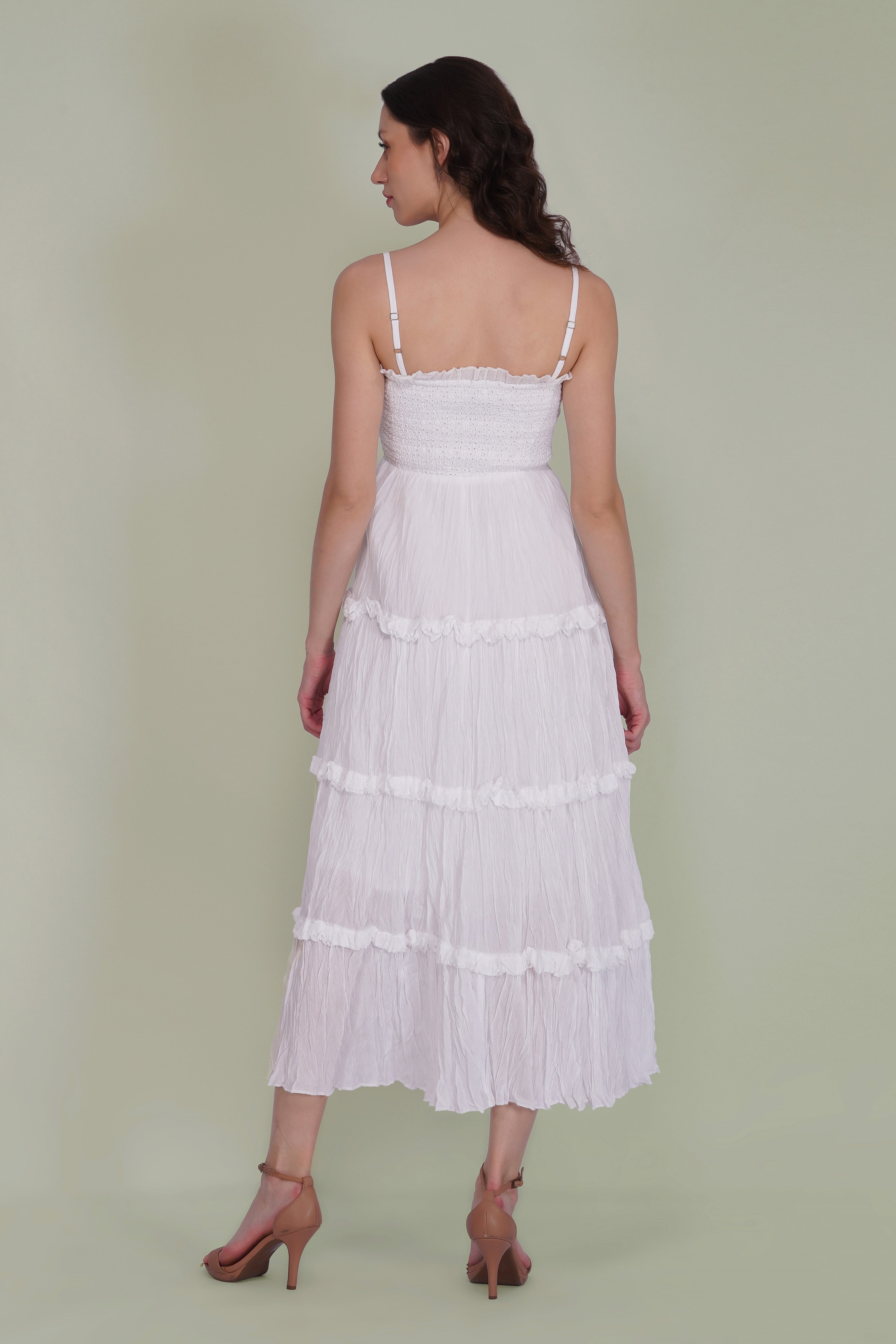Lulu Cotton Voile Midi Dress in White