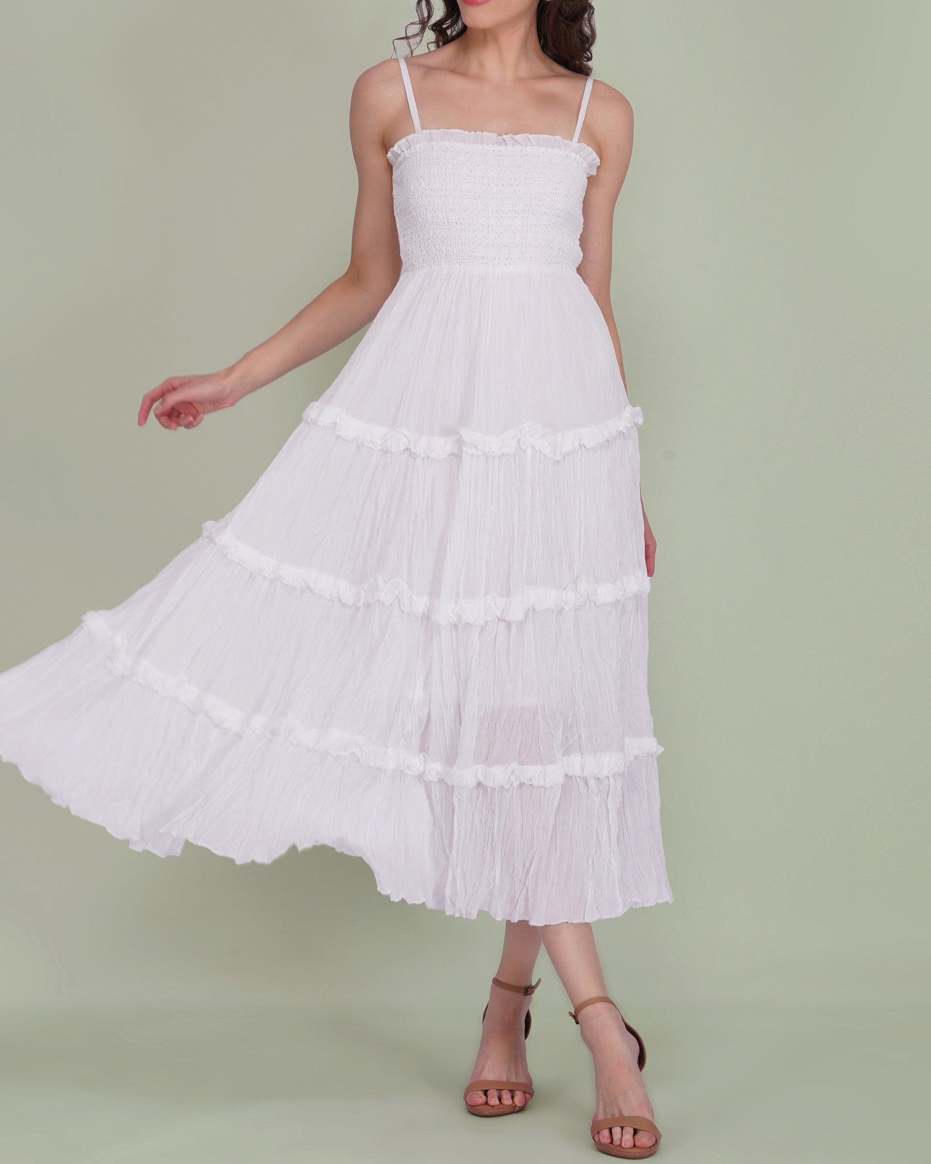 Lulu Cotton Voile Midi Dress in White
