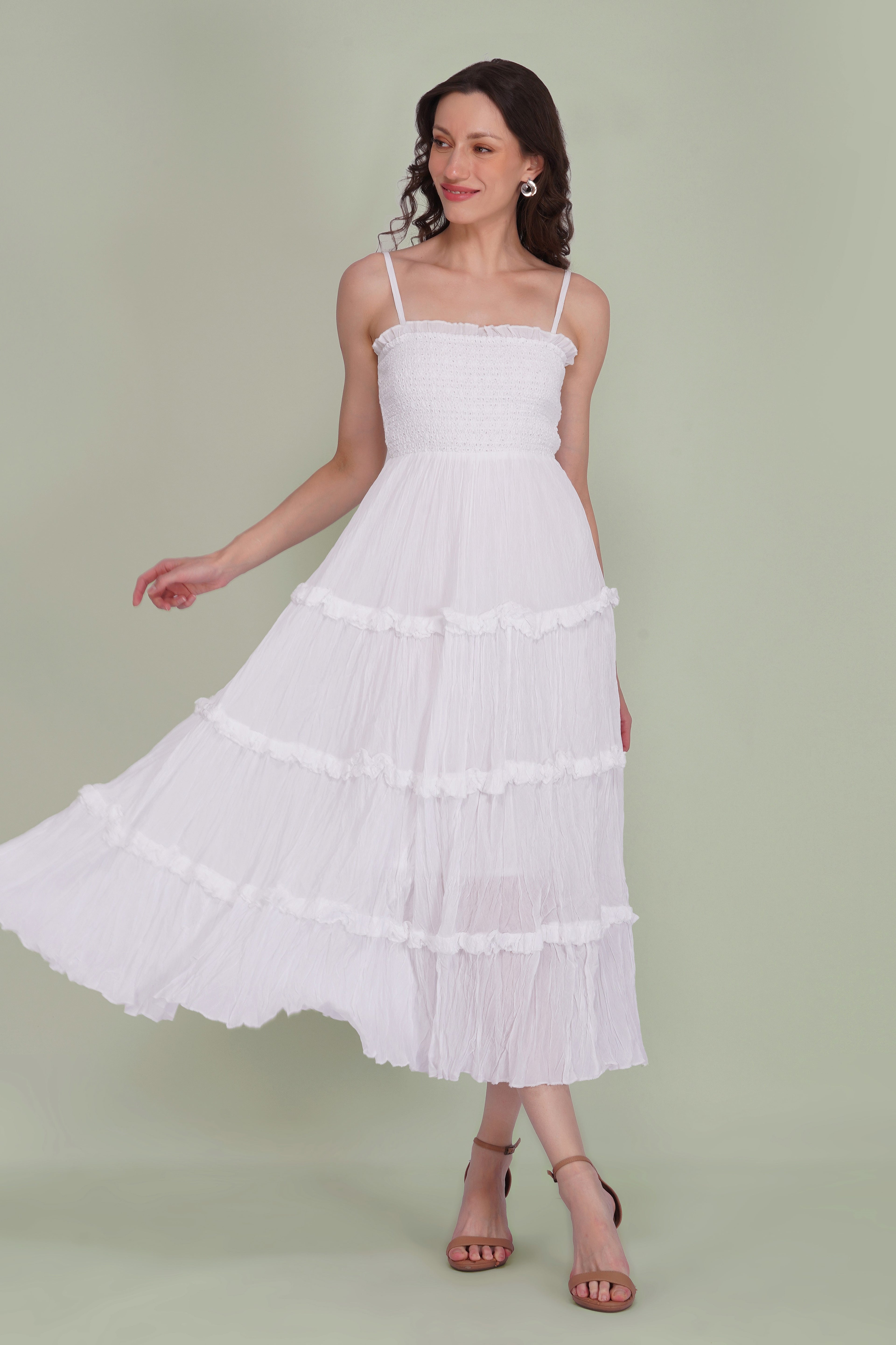Lulu Cotton Voile Midi Dress in White