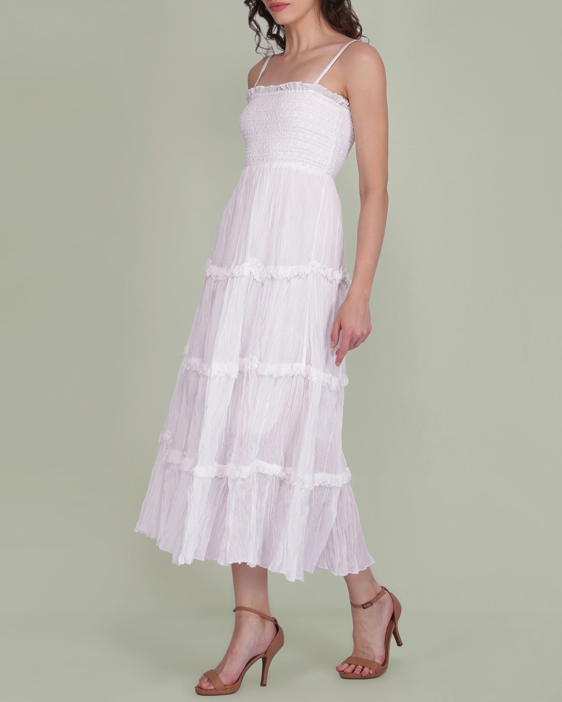 Lulu Cotton Voile Midi Dress in White