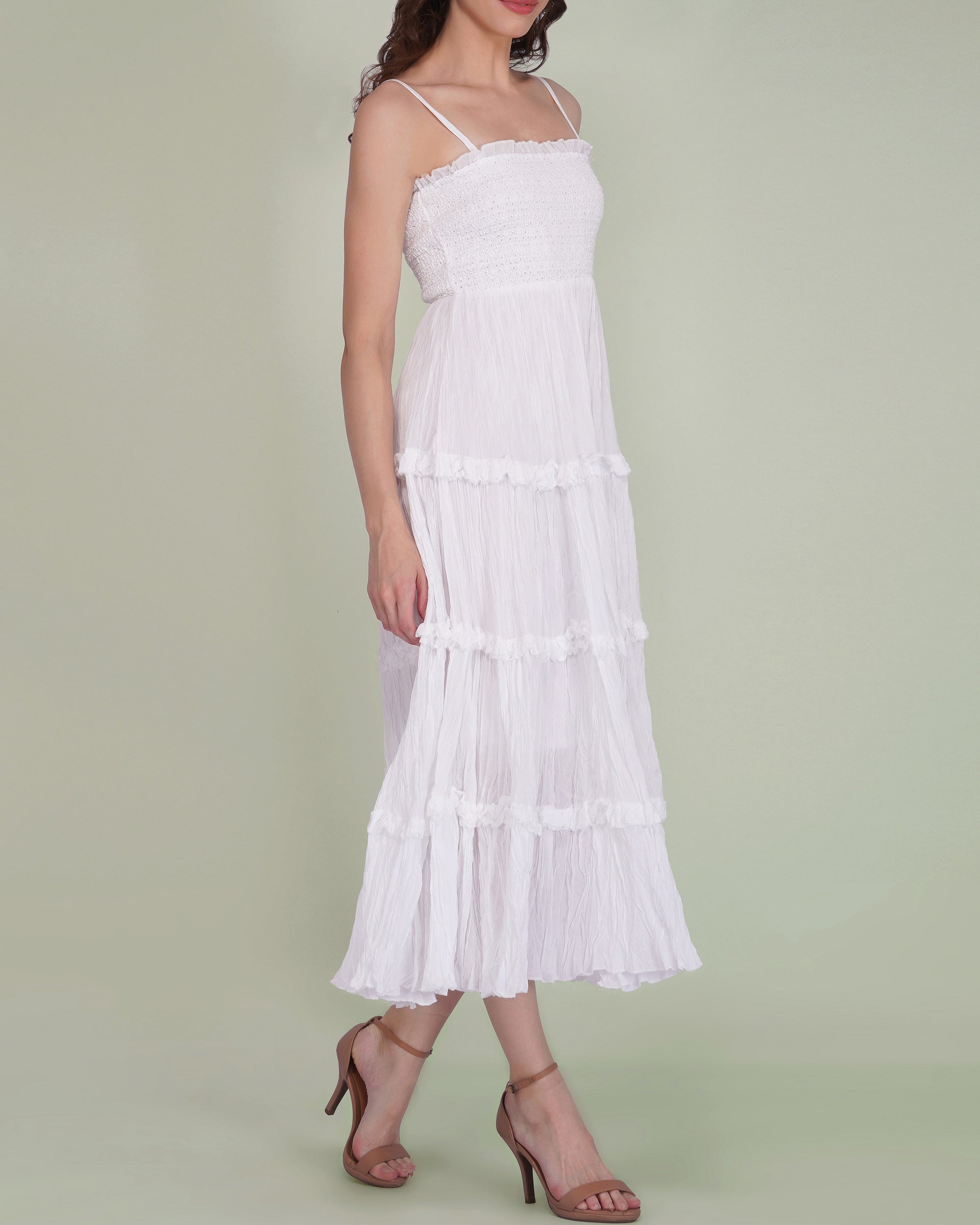 Lulu Cotton Voile Midi Dress in White