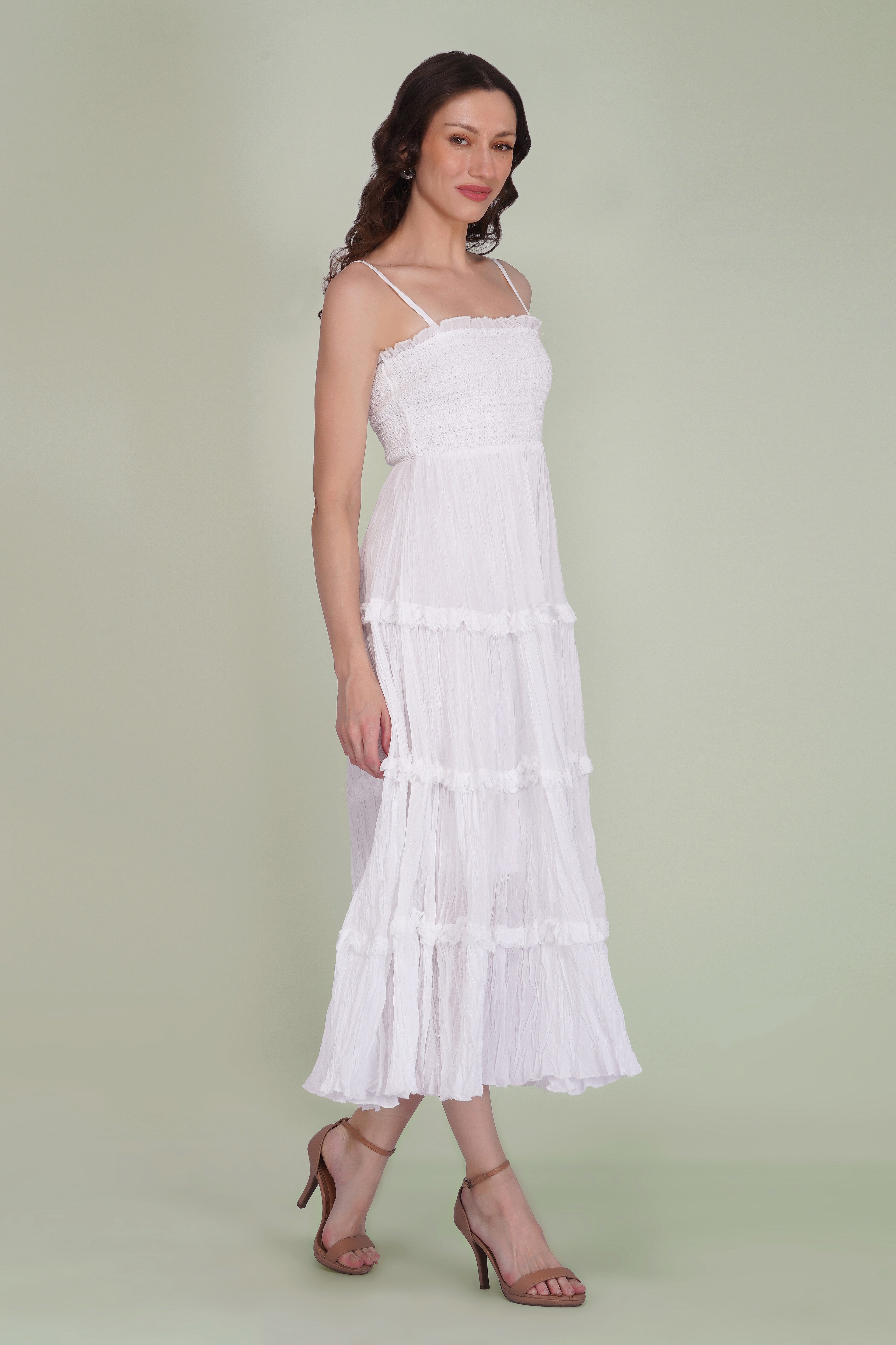 Lulu Cotton Voile Midi Dress in White