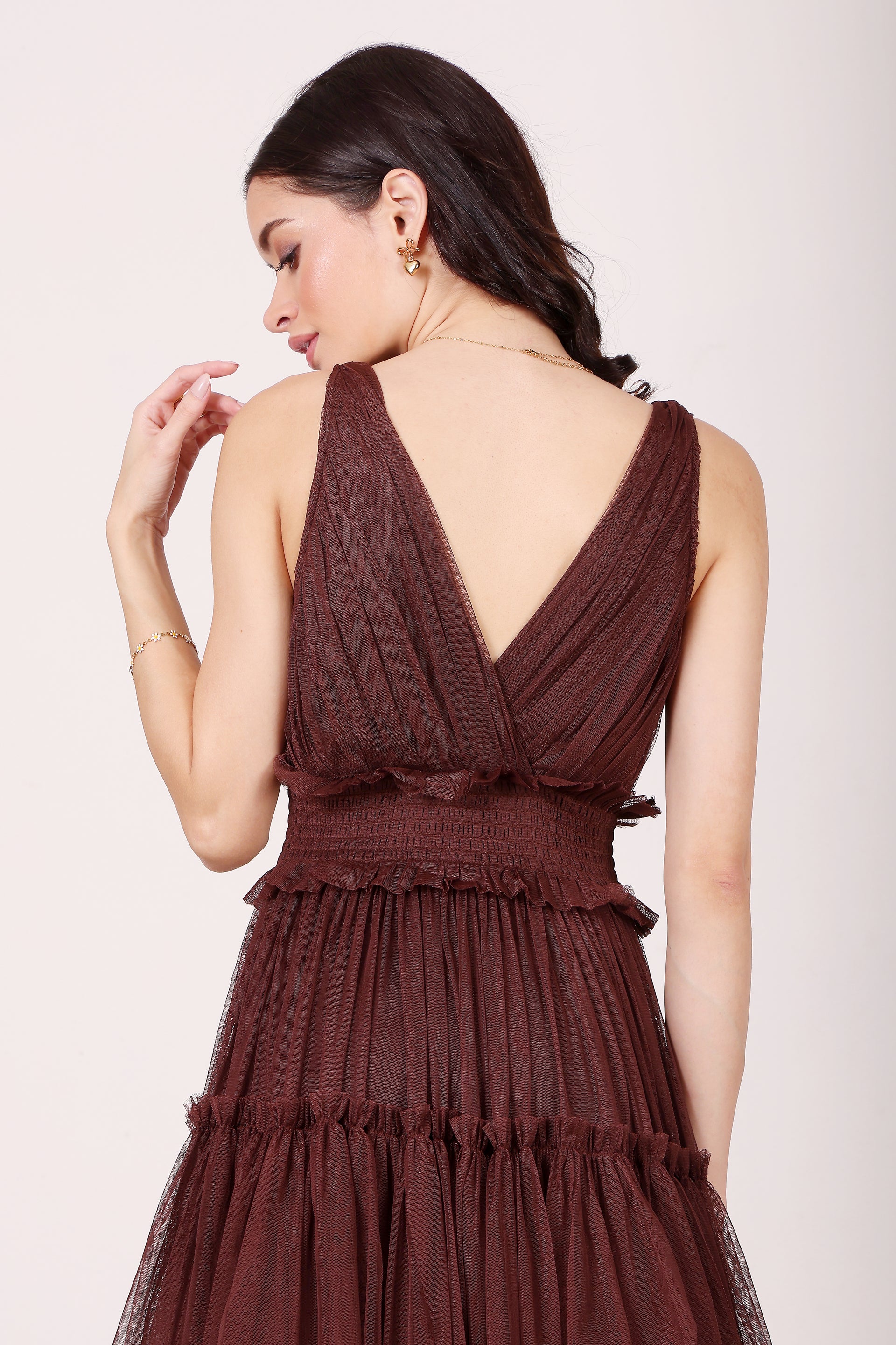 Luna Tulle Maxi Dress in Chocolate Brown