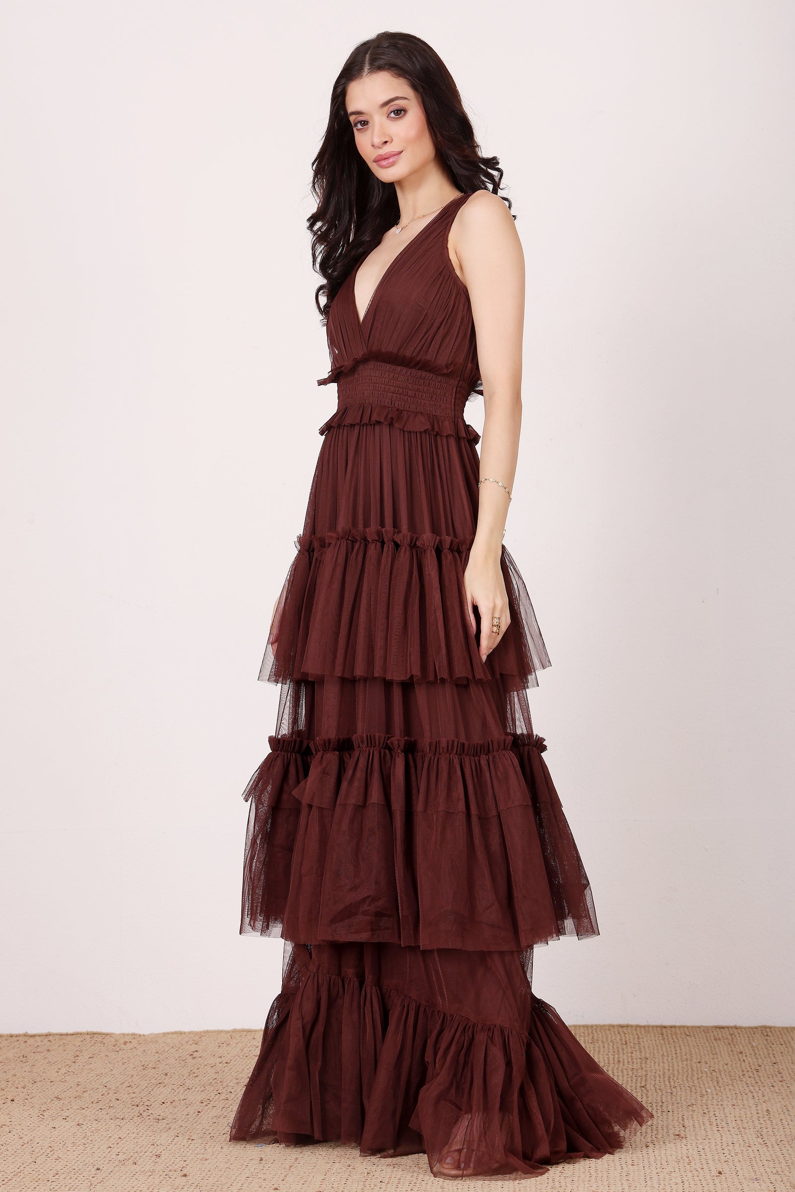 Luna Tulle Maxi Dress in Chocolate Brown – Lace & Beads