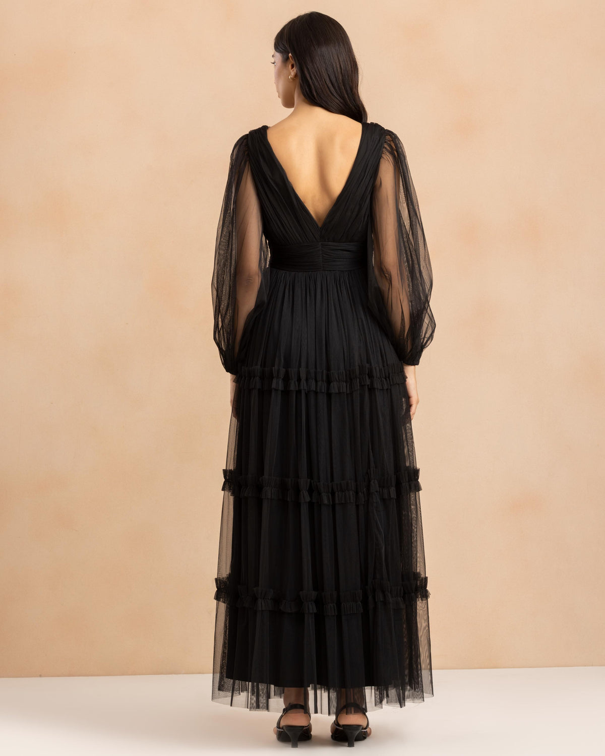 Lydia Tulle Demi Maxi Dress in Black