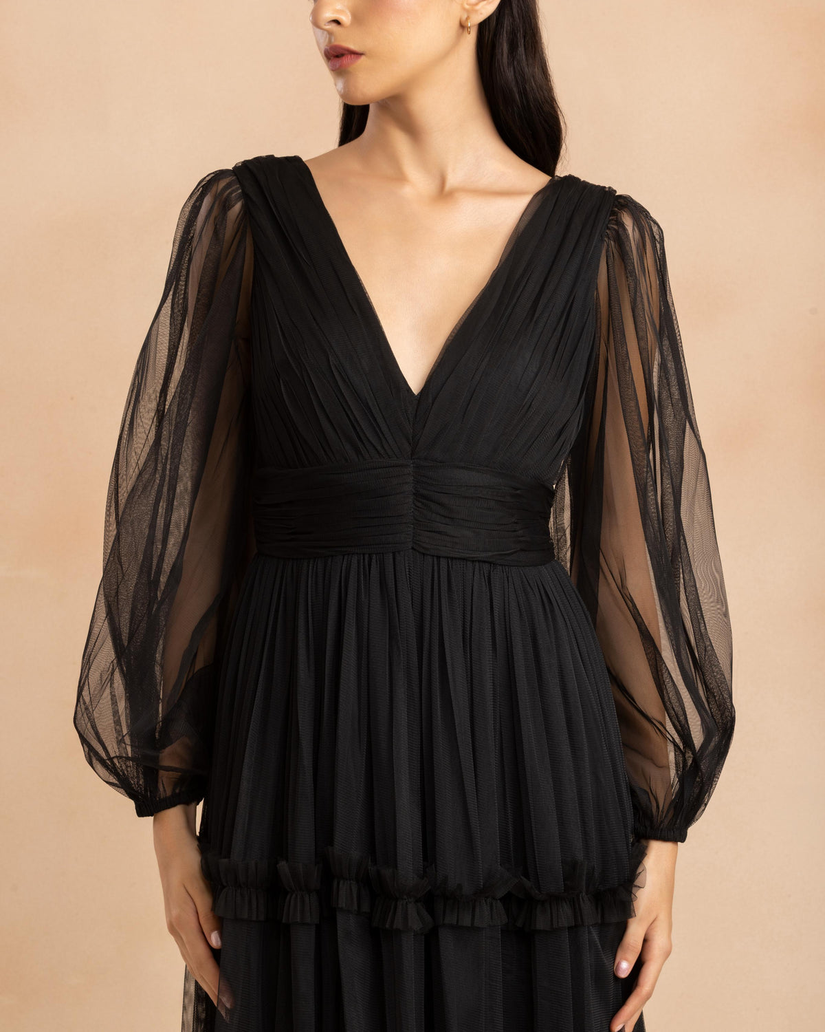 Lydia Tulle Demi Maxi Dress in Black