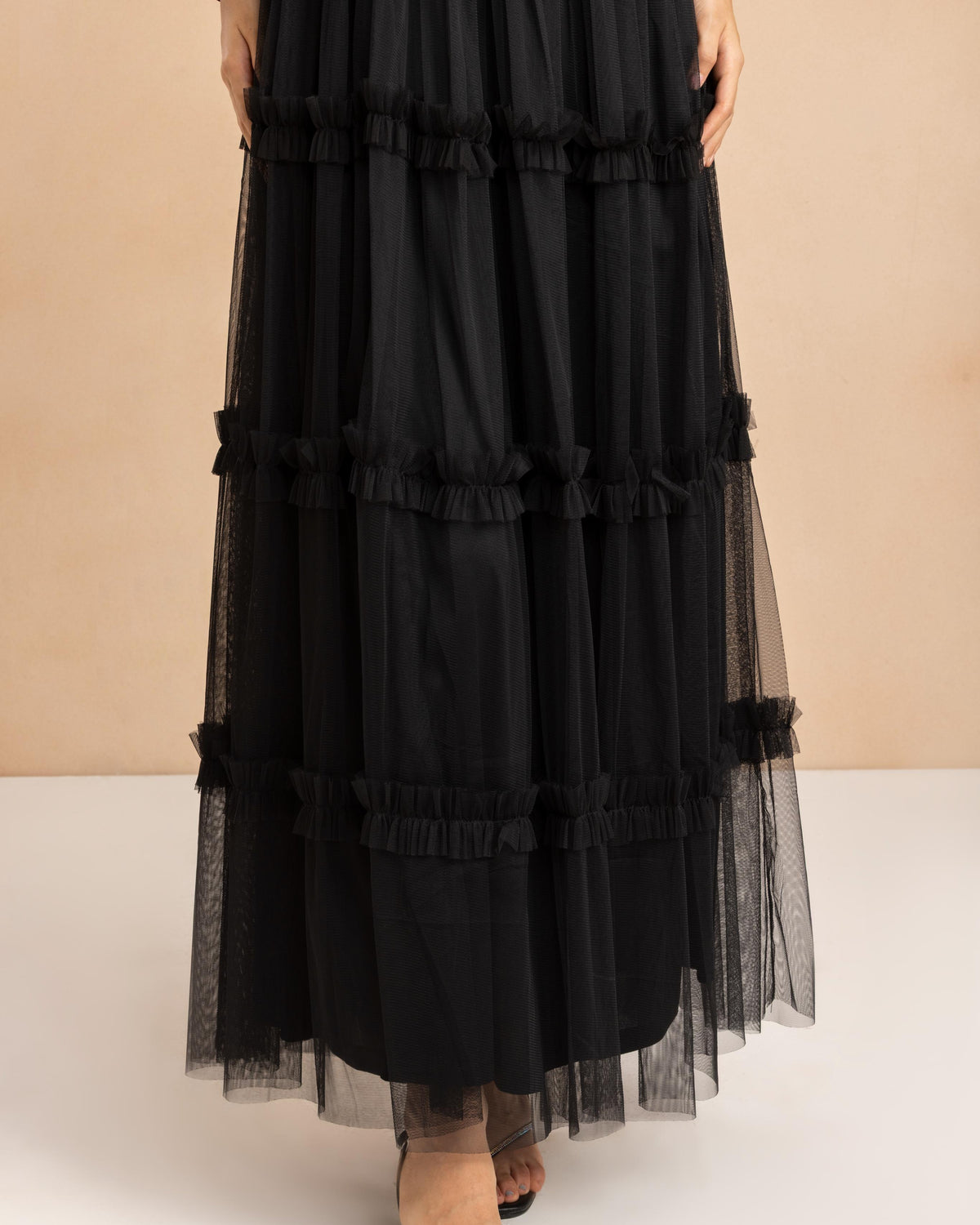 Lydia Tulle Demi Maxi Dress in Black