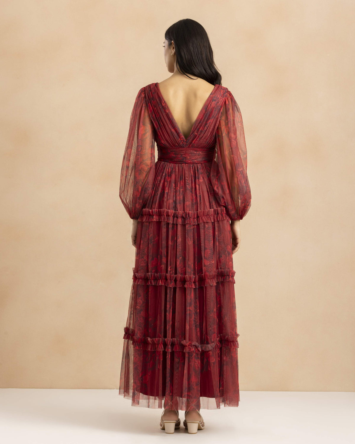 Lydia Demi Tulle Maxi Dress in Scarlet Floral