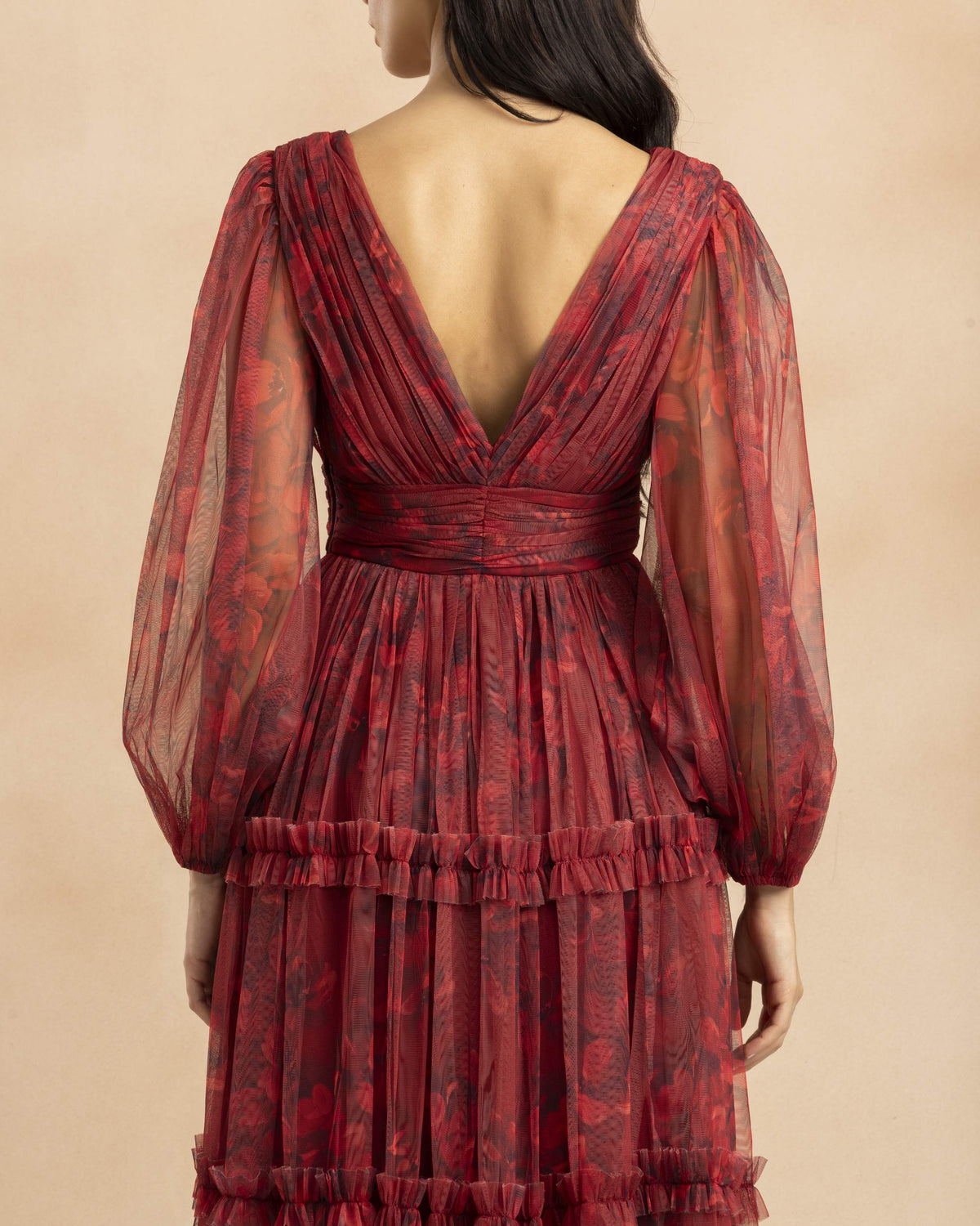 Lydia Demi Tulle Maxi Dress in Scarlet Floral