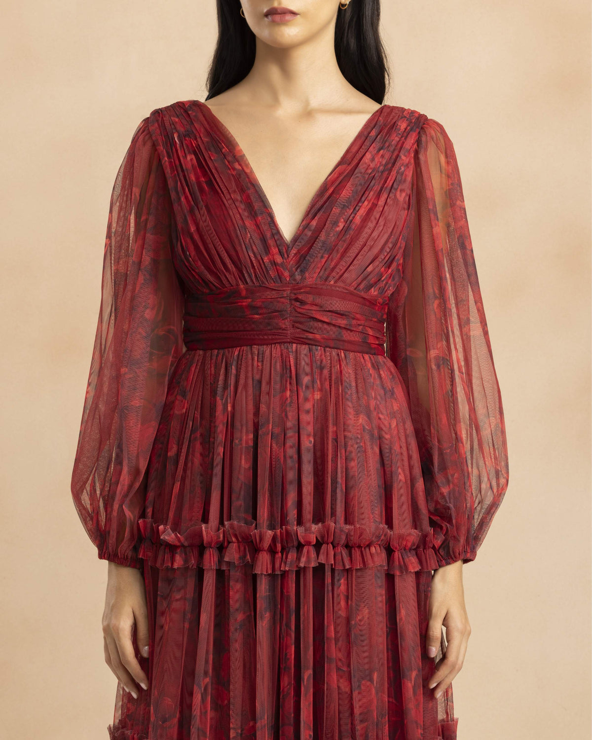 Lydia Demi Tulle Maxi Dress in Scarlet Floral