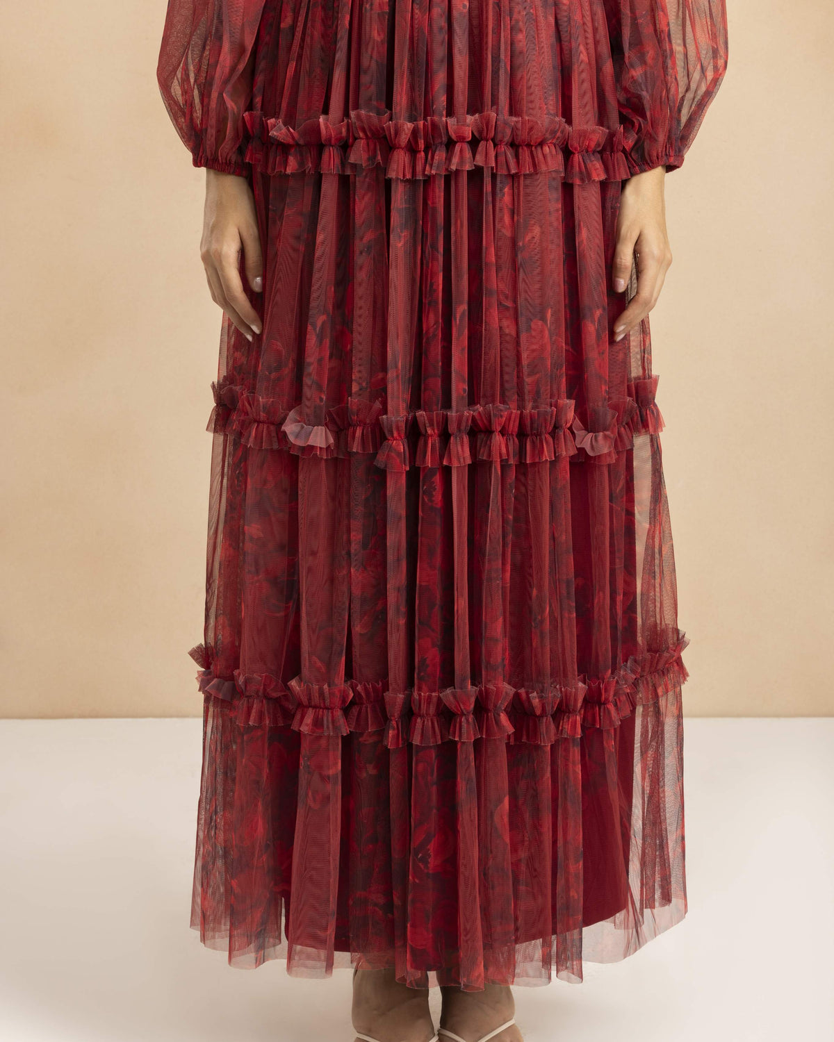 Lydia Demi Tulle Maxi Dress in Scarlet Floral