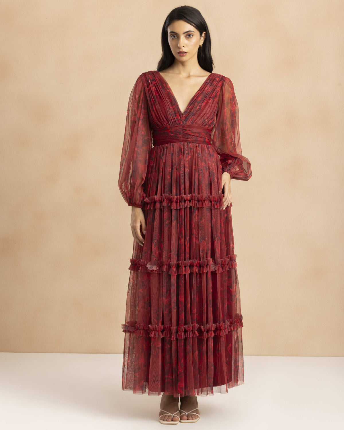 Lydia Demi Tulle Maxi Dress in Scarlet Floral