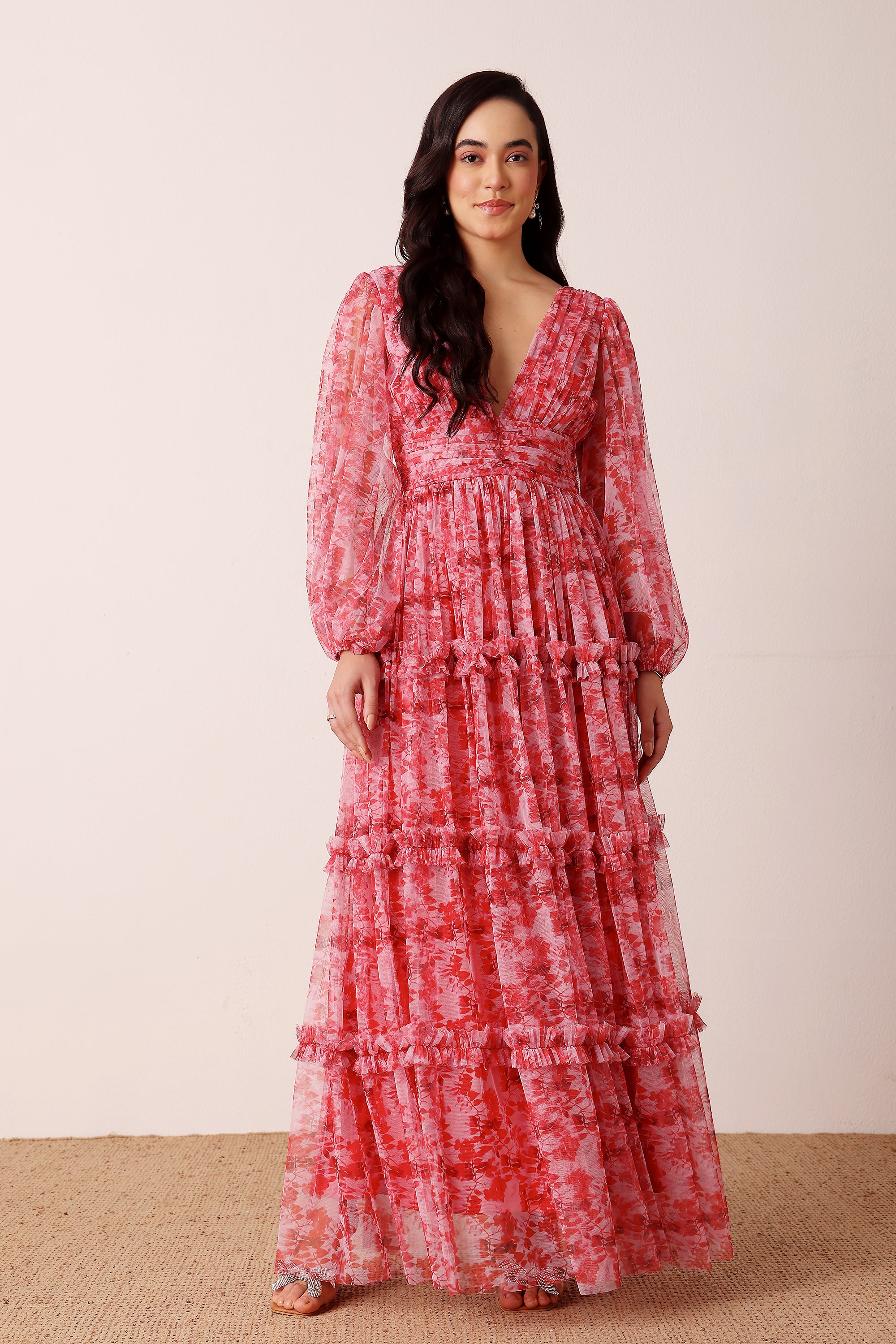 Lydia Maxi Dress in Red Floral