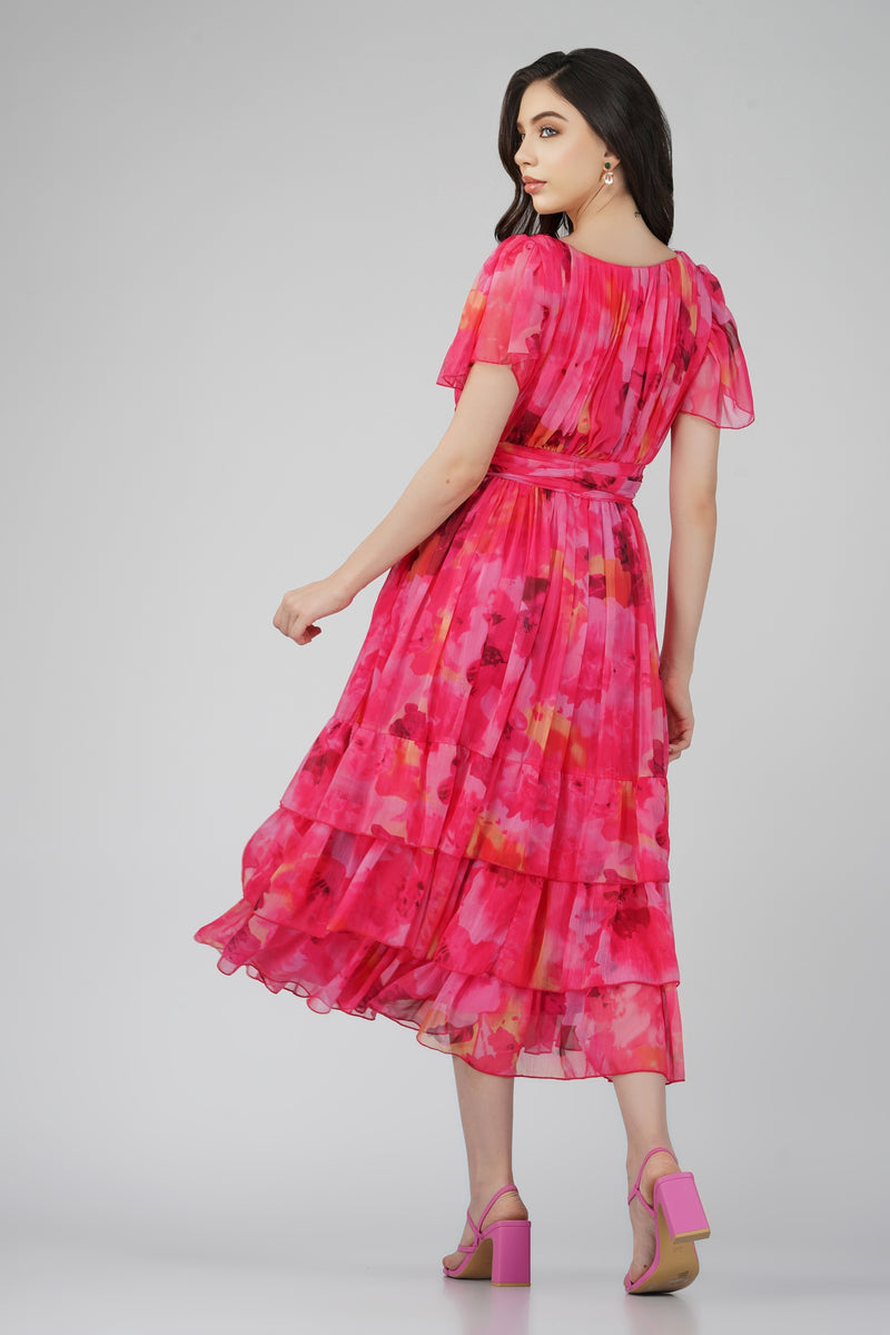 Madison Sunset Pink Chiffon Midi Dress